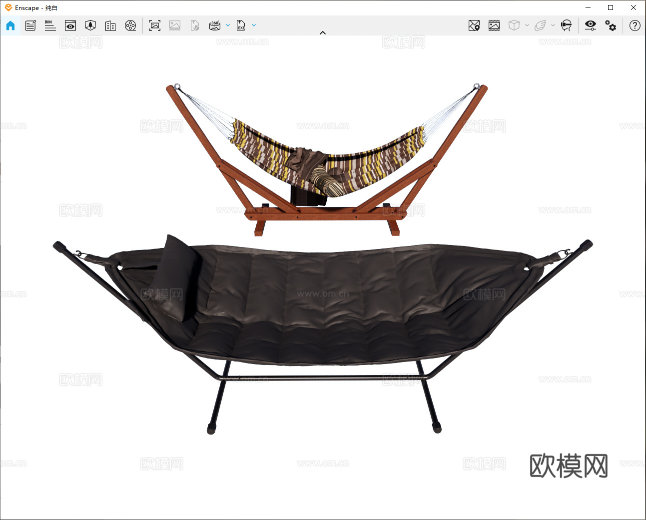 现代 中古 躺椅 吊床su模型