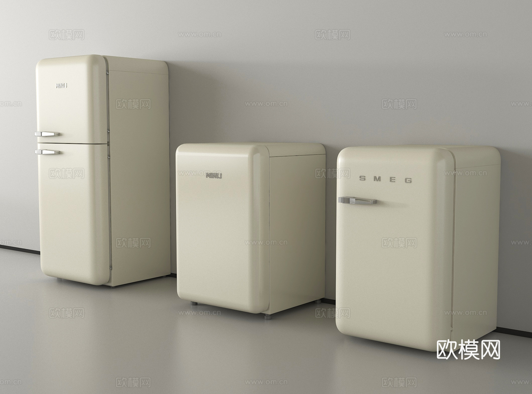 法式冰箱 单门冰箱 小冰箱 复古冰箱su模型