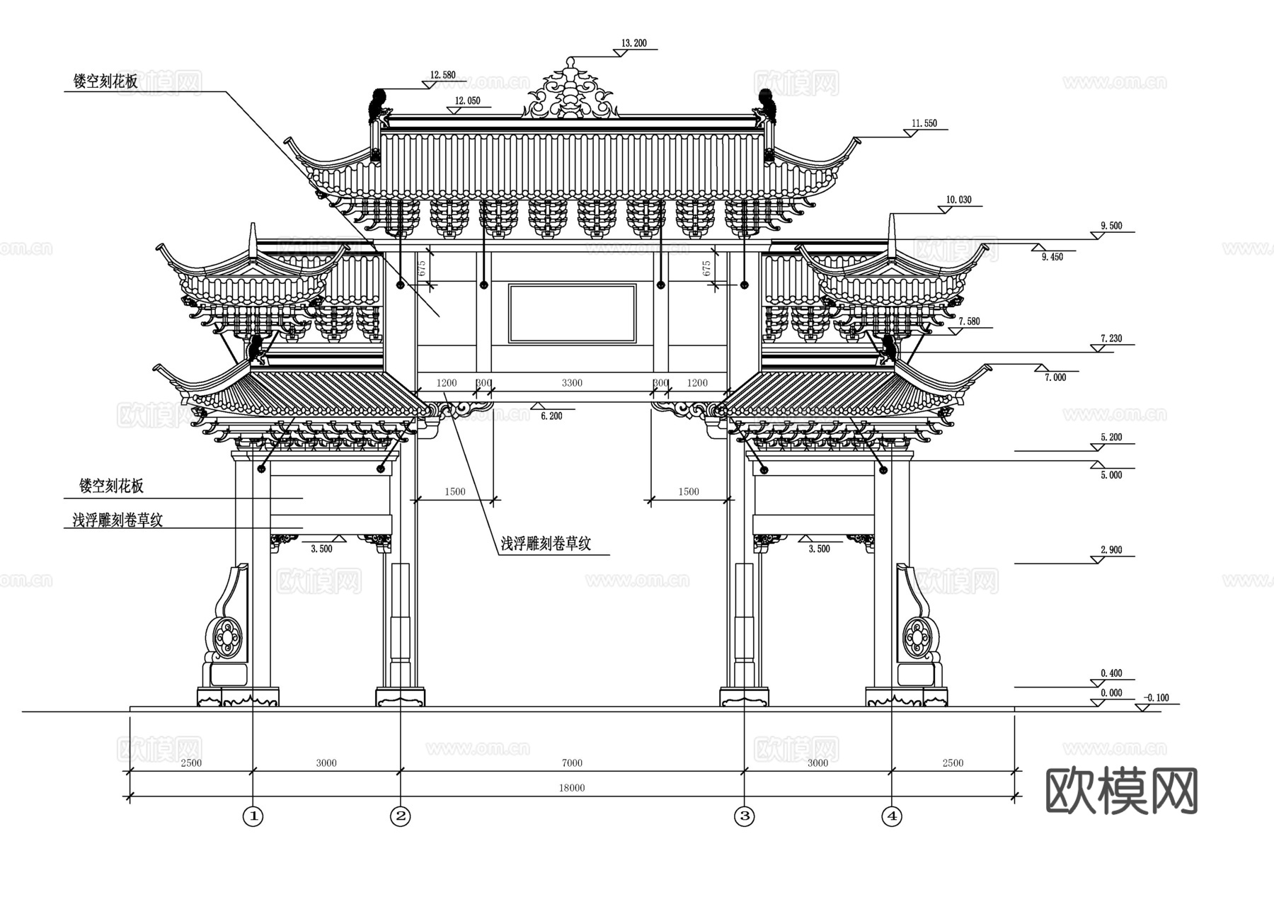 牌坊cad施工图