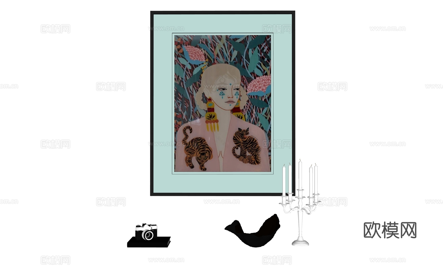 现代艺术人物装饰挂画su模型