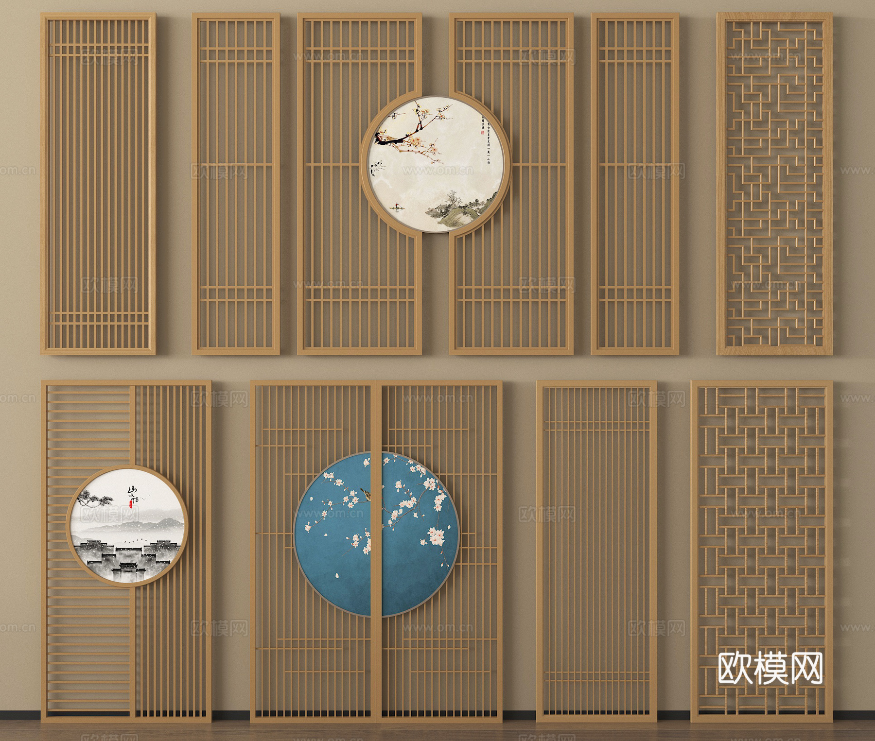 新中式隔断 花格隔断 屏风隔断 木隔断3d模型