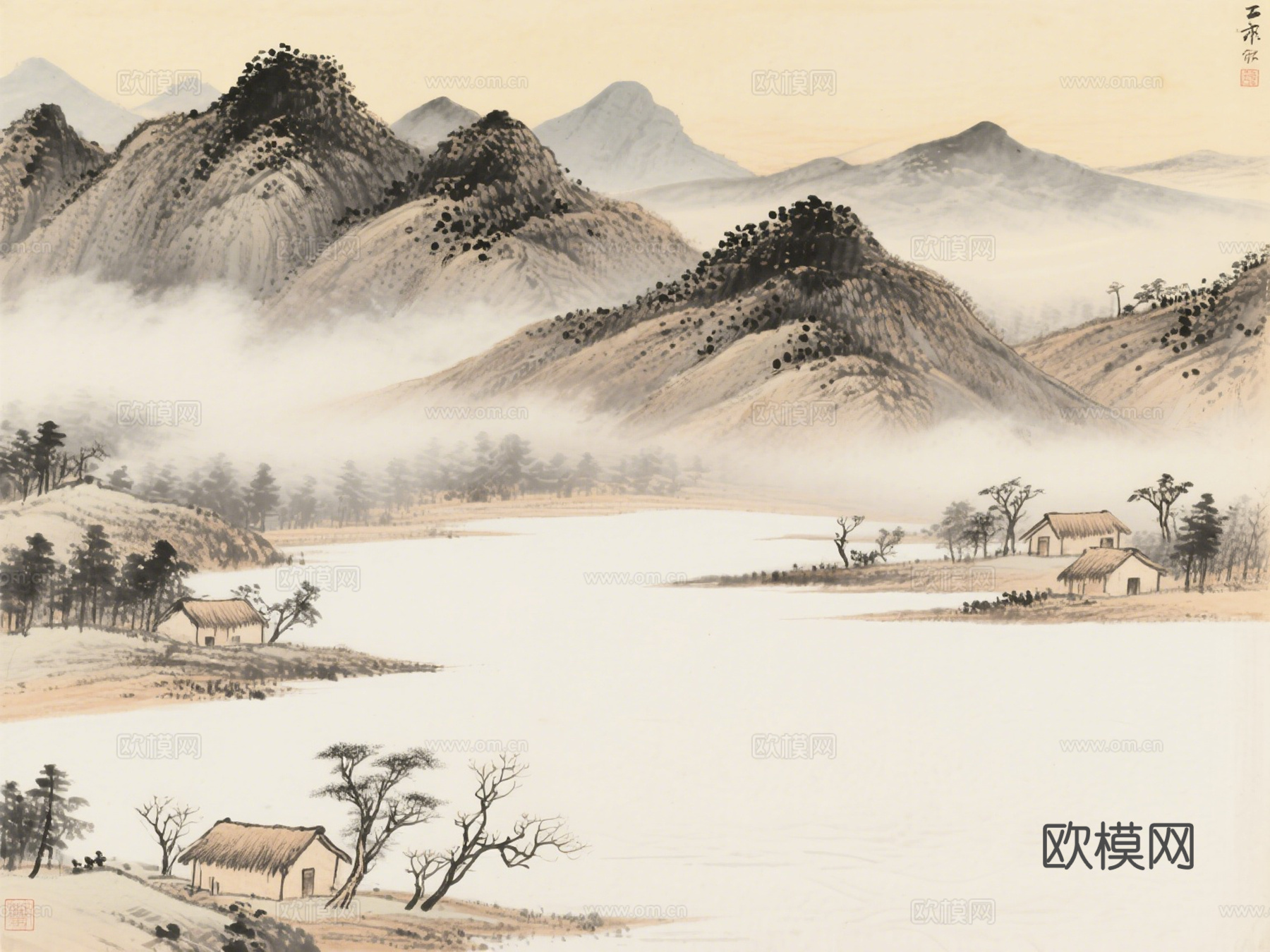 新中式宋式风挂画 水墨画 背景画