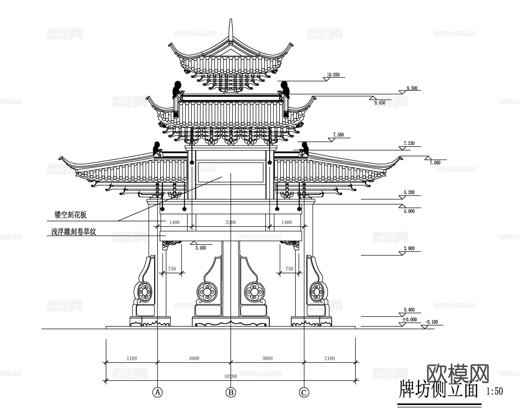 牌坊cad施工图