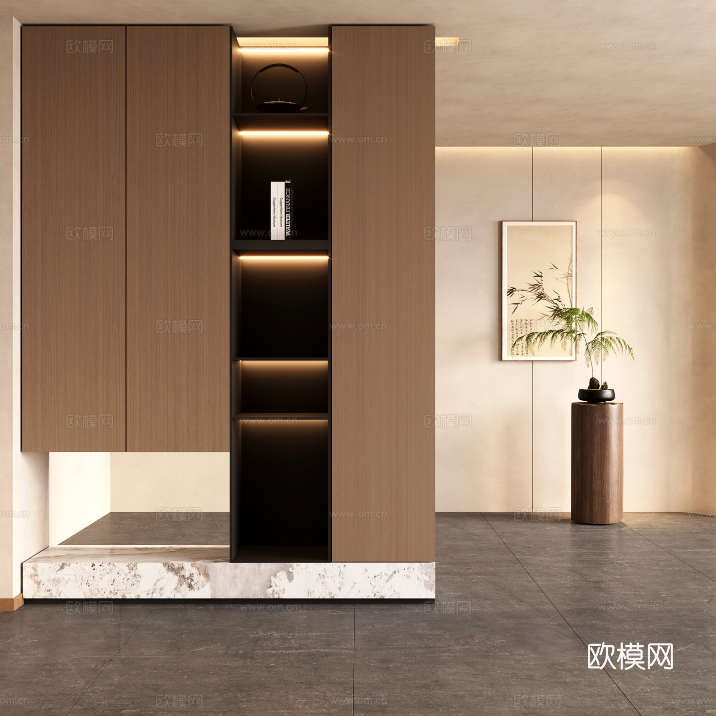 现代中古风玄关柜 玄关隔断 入户玄关 功能性玄关su模型
