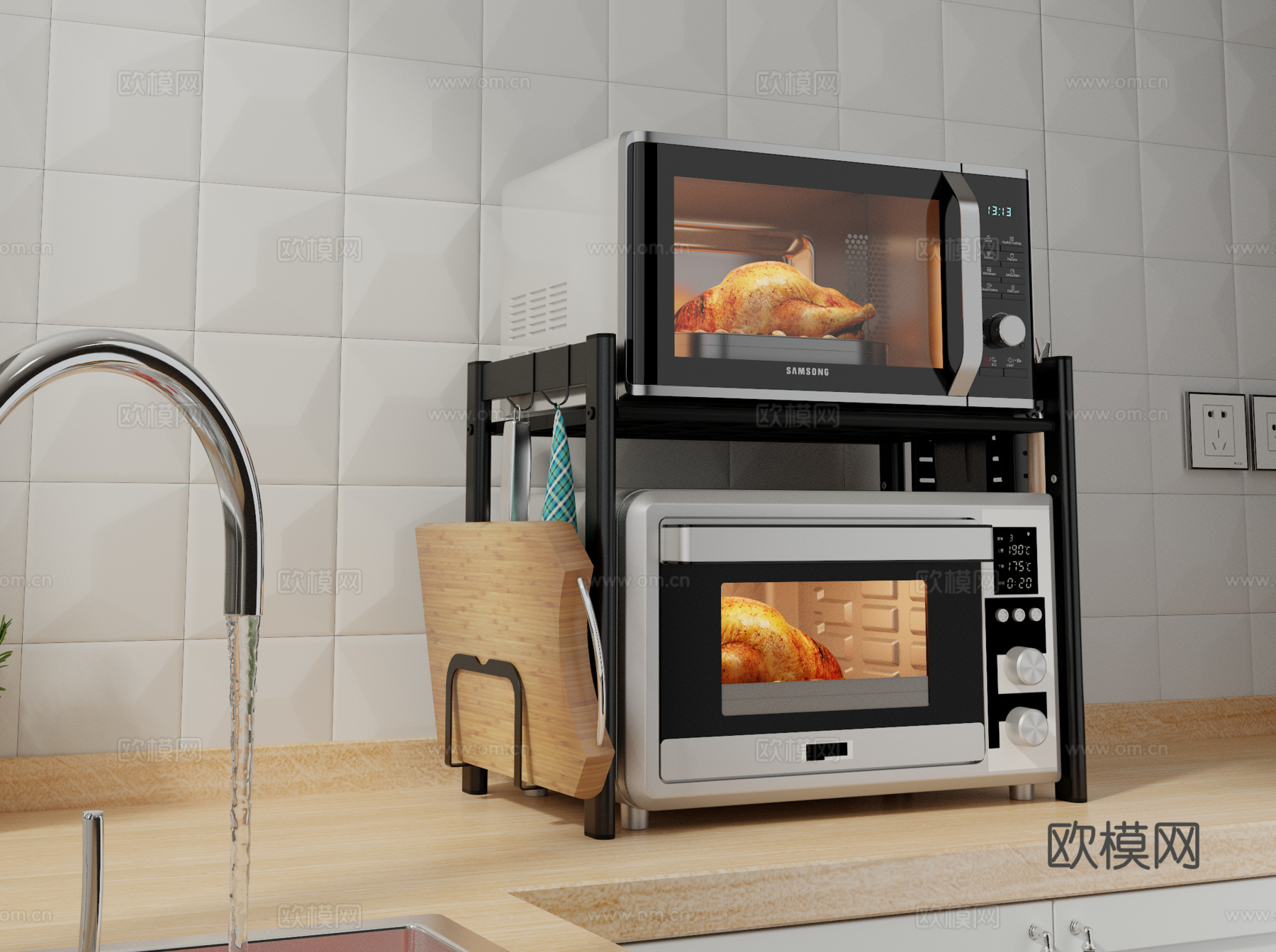 现代厨房烤箱架  厨具收纳架3d模型