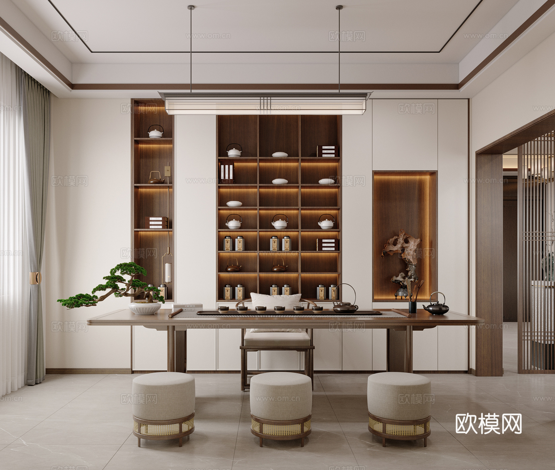 新中式轻奢书房3d模型