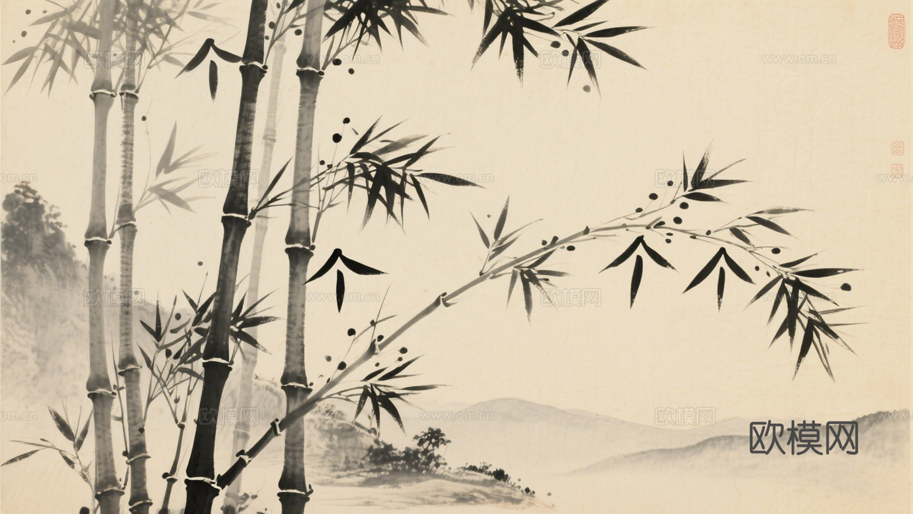 新中式竹子装饰画 挂画 背景画