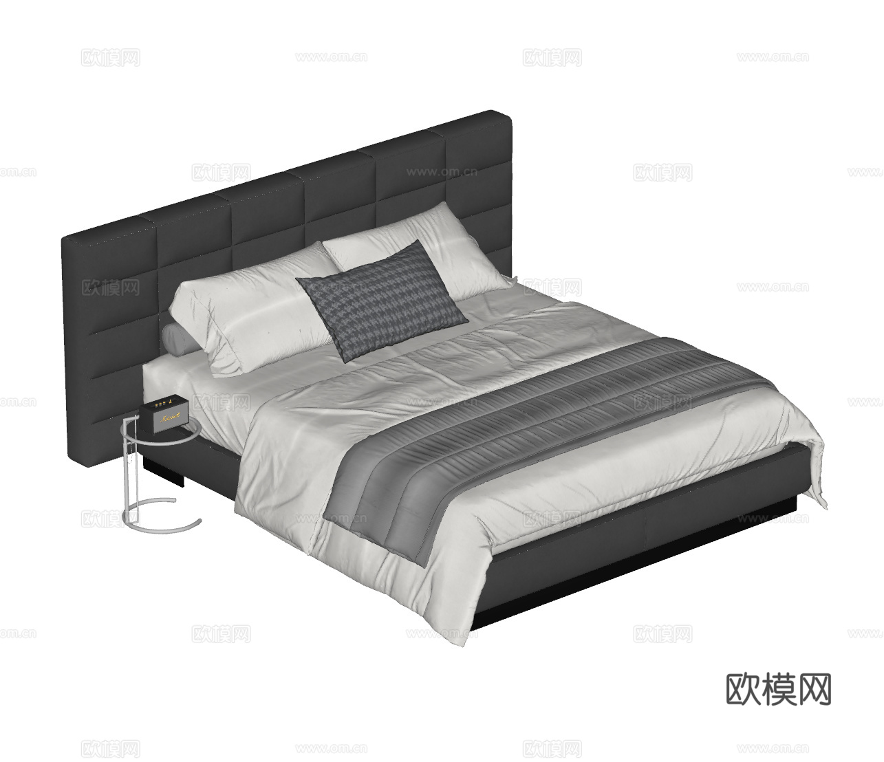 minotti 意式劳伦斯双人床 床品 皮靠背床 边几su模型