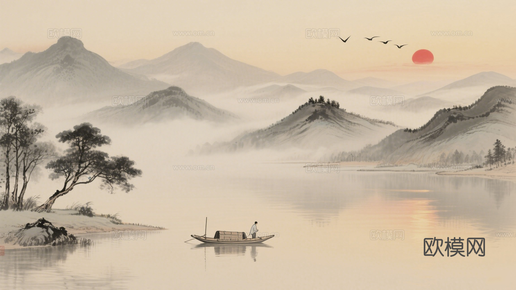 新中式宋式风挂画 水墨画 背景画