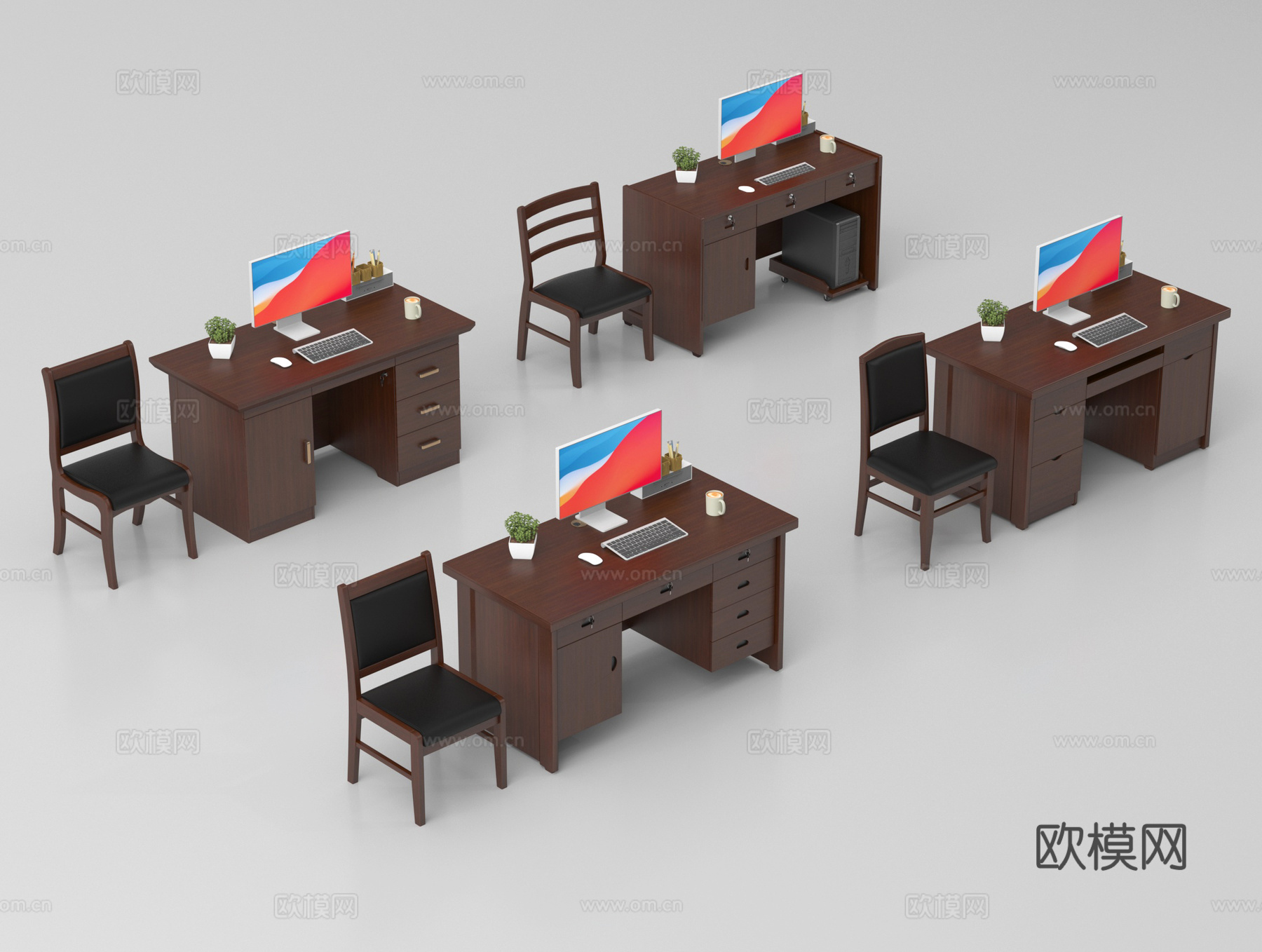 现代办公桌椅 党政机关办公桌椅组合 会议桌椅 电脑桌椅3d模型