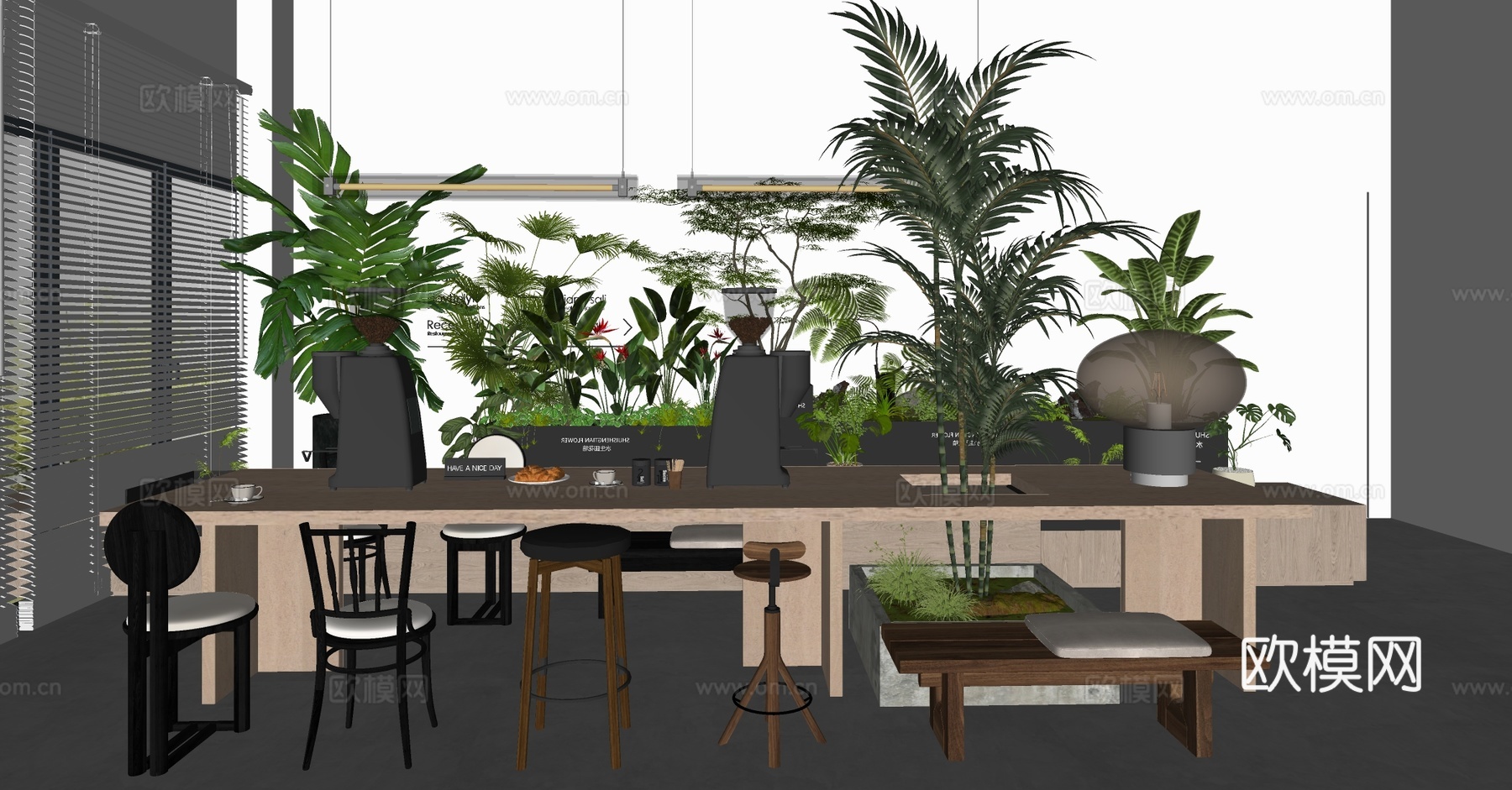 现代奶油奶茶店 奶茶店卡座区 咖啡店卡座沙发 靠墙卡座沙发su模型
