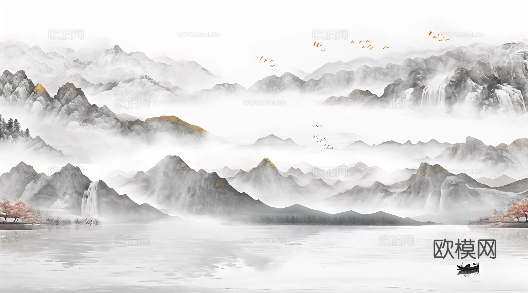 新中式水墨山水背景
