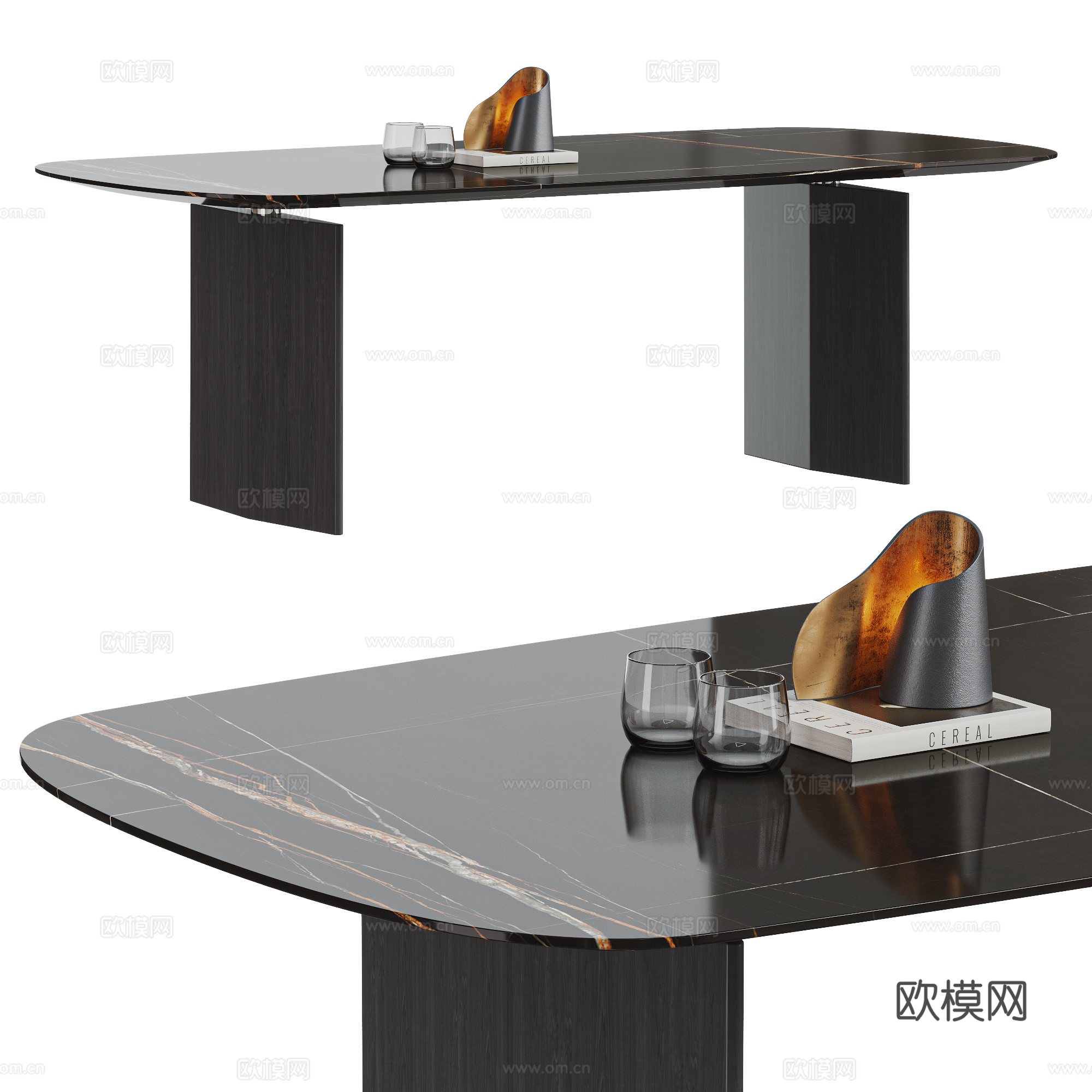 MINOTTI 现代意式餐桌 大理石餐桌 餐桌摆件 长方形餐3d模型