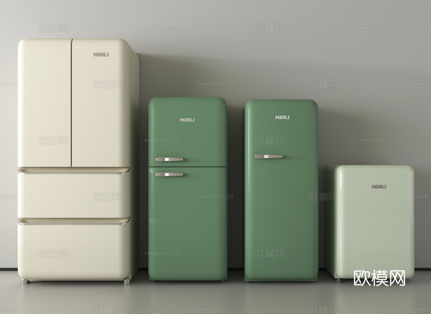 法式冰箱 双门冰箱 单门冰箱 复古冰箱su模型