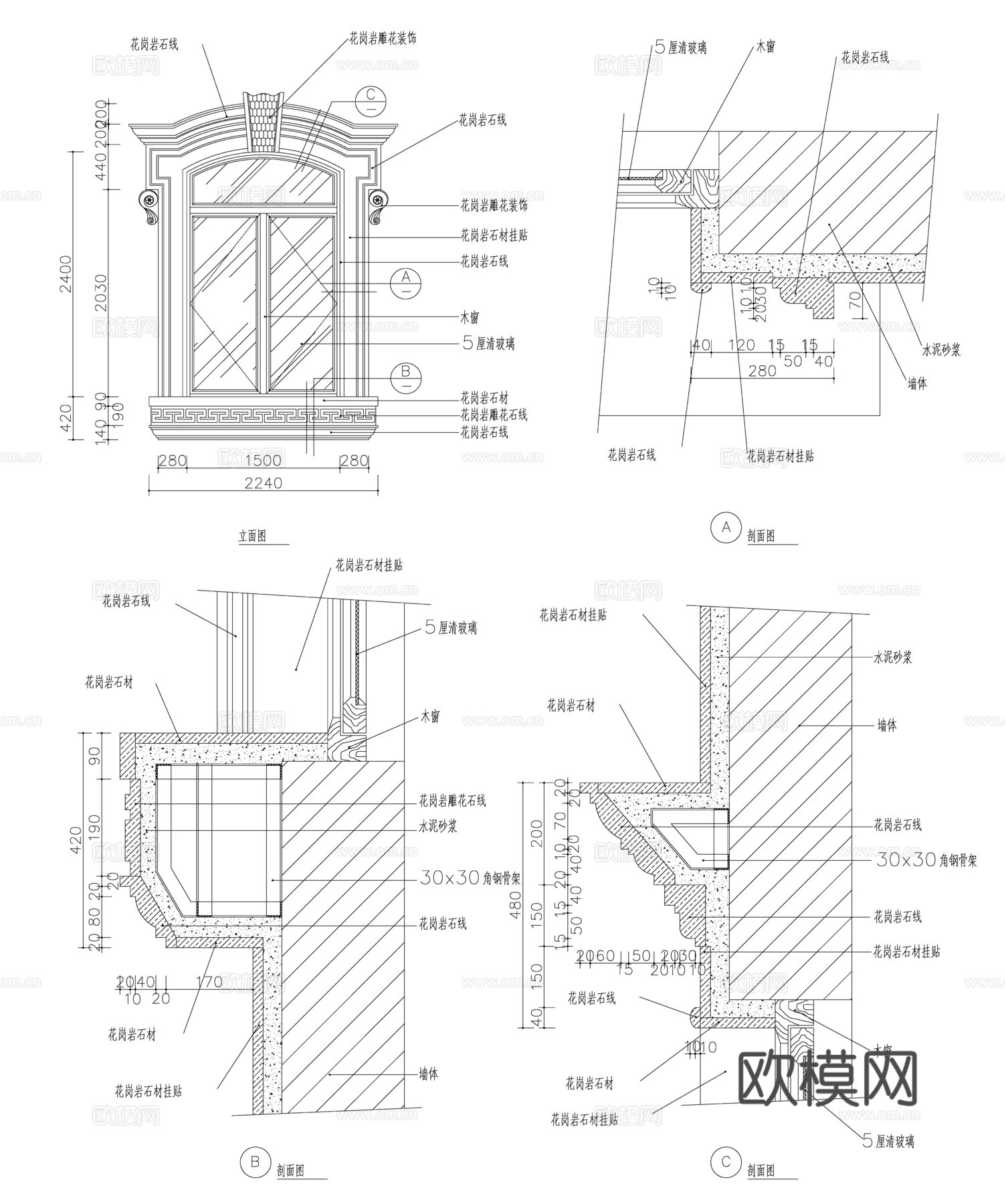 欧式窗户大样cad施工图