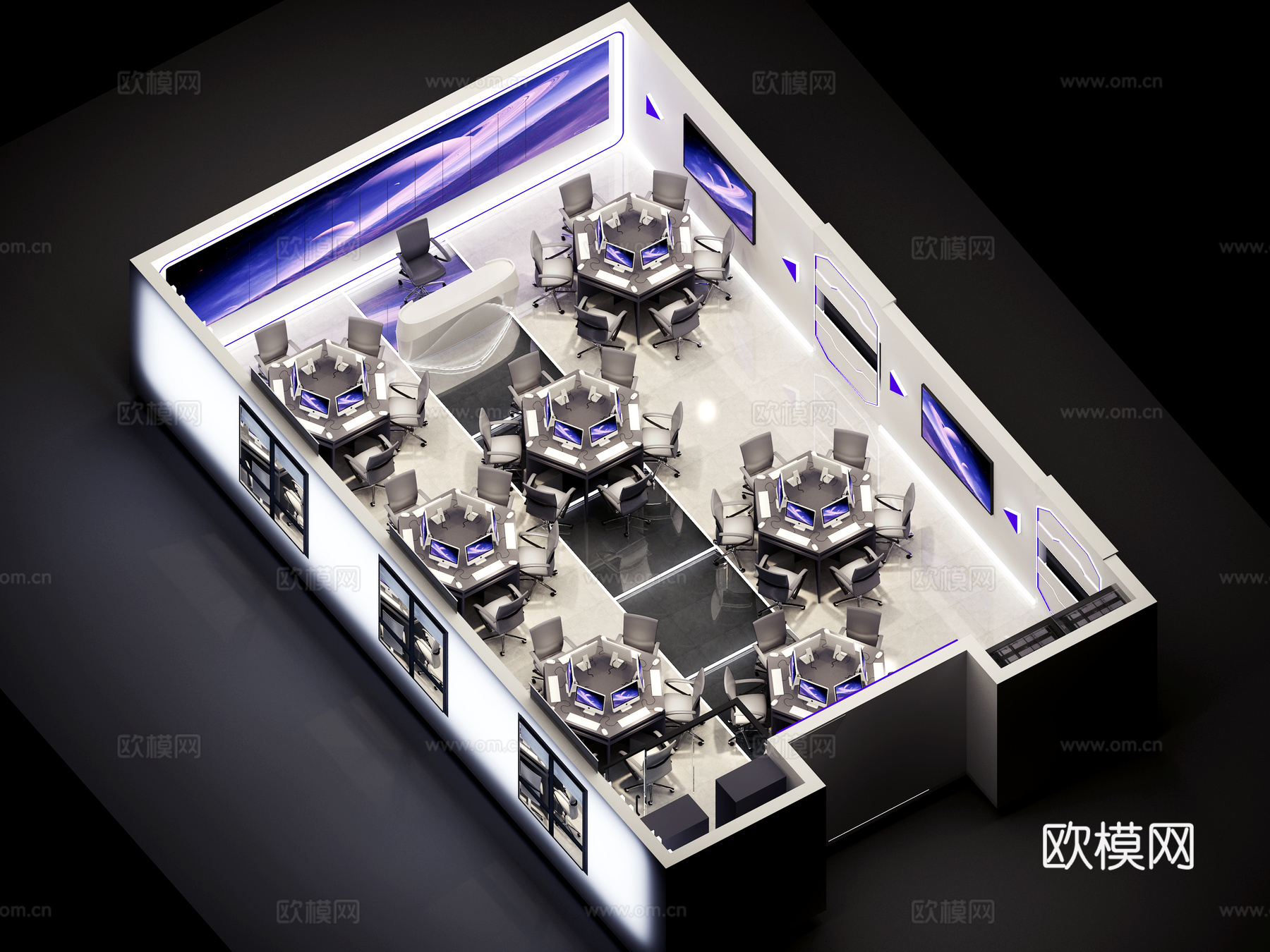 现代 科技感网咖 机房3d模型