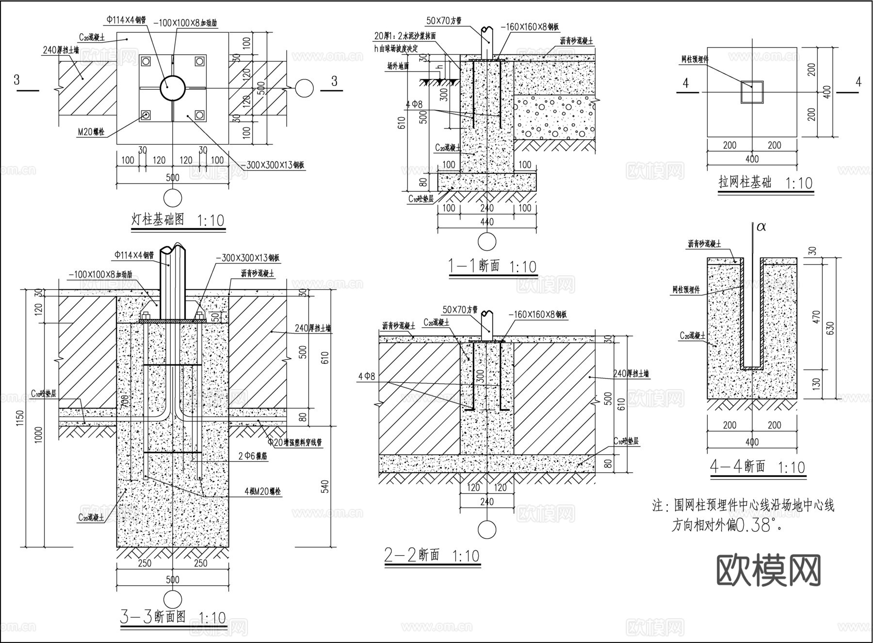 室外地面网球场cad施工图