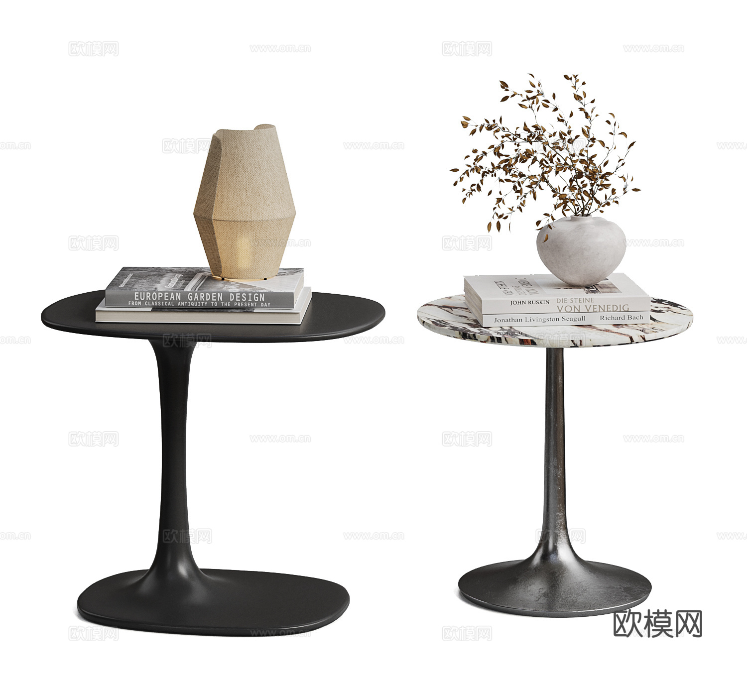 BAXTER现代边几组合 摆件 花瓶 台灯 石材边几3d模型