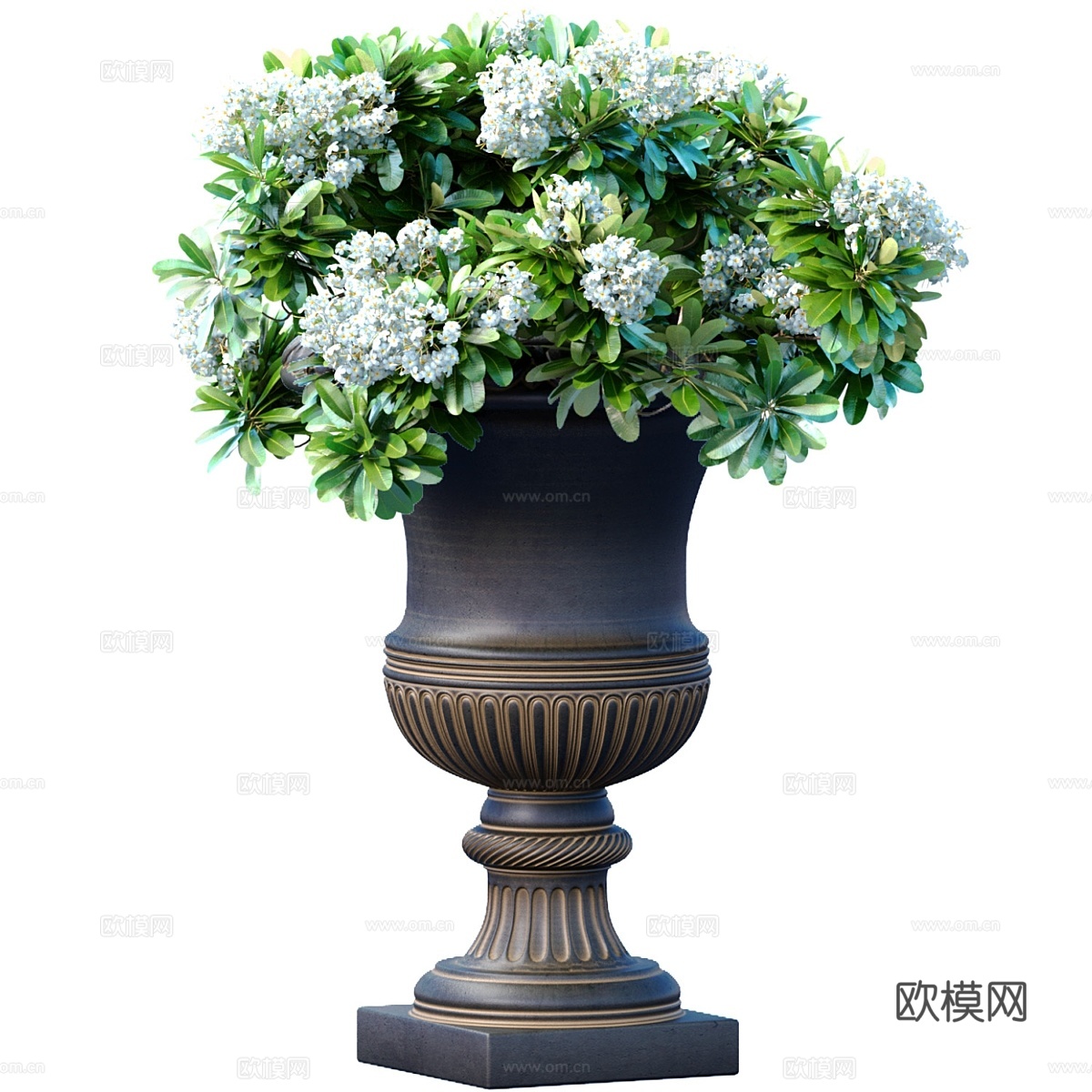 白色花束经典黑色花瓶3d模型