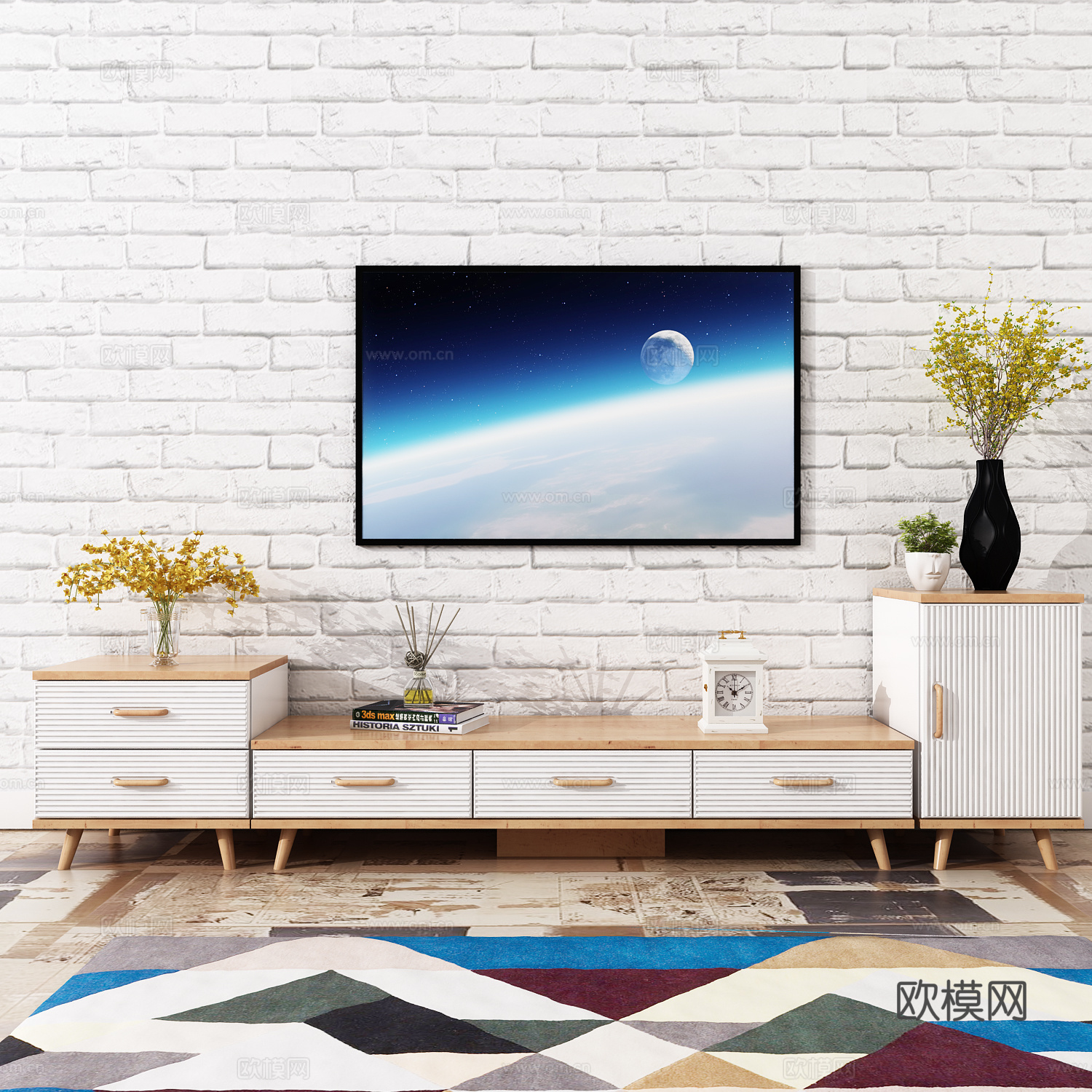 现代现代电视柜边柜斗柜电视地毯饰品模型3d模型
