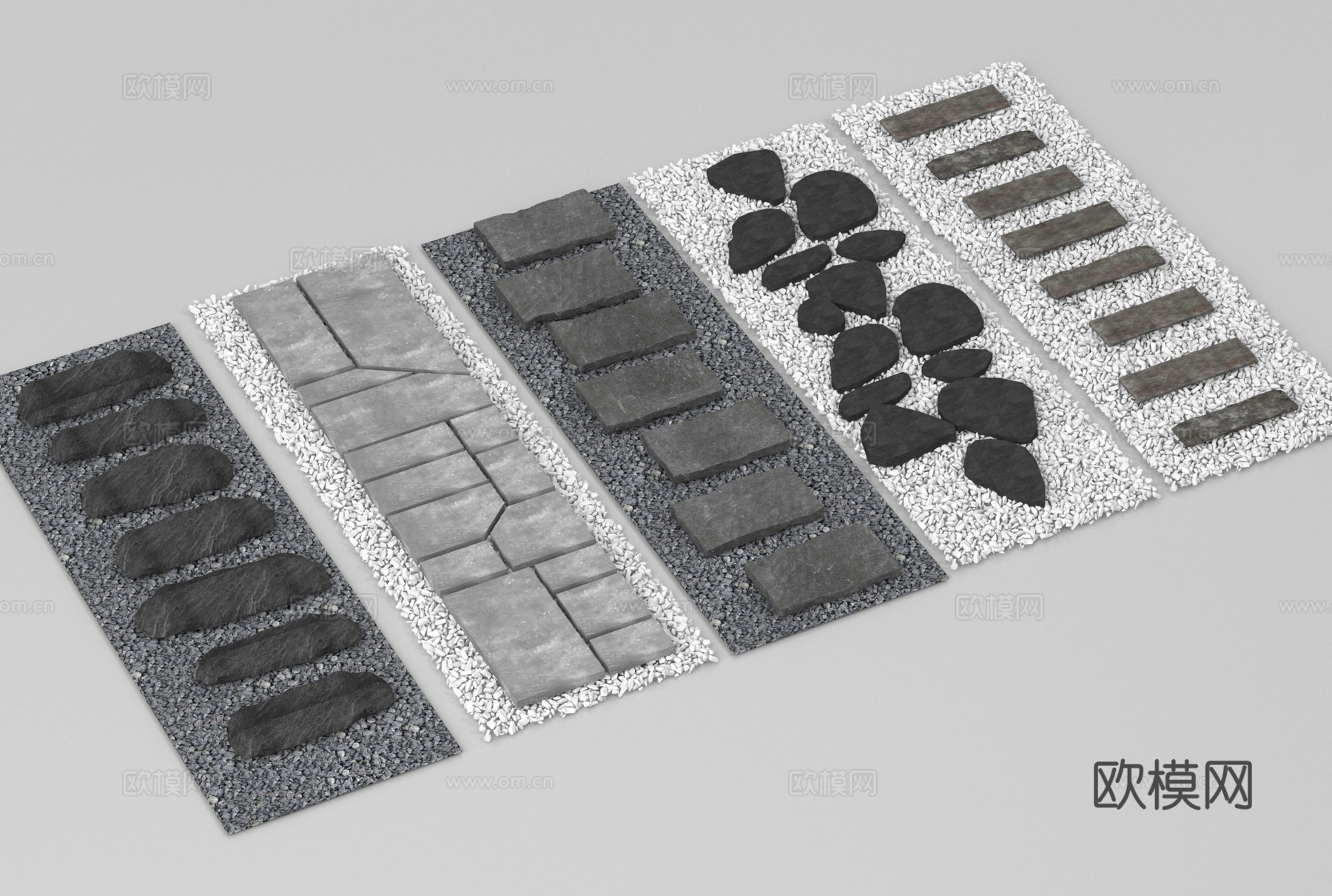 铺地 景观铺装 汀步小品 青石板路3d模型