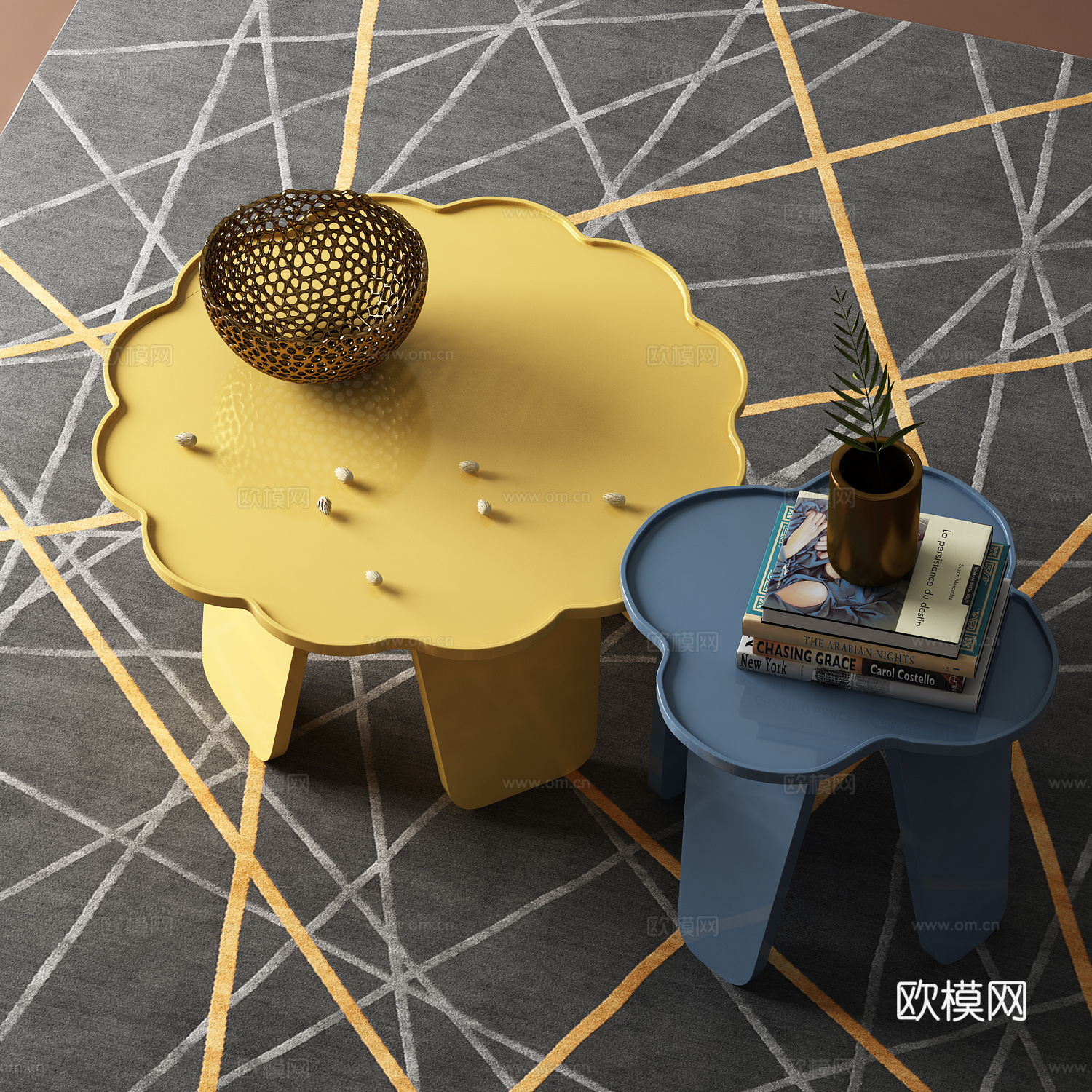 现代茶几 角几 饰品 地毯3d模型