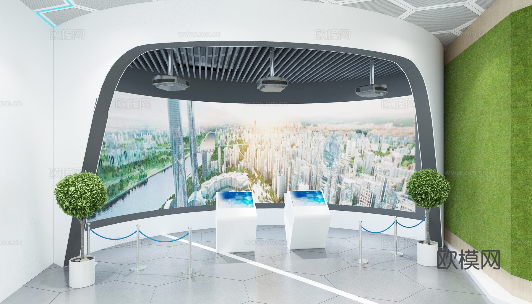 现代展厅 展板 机械设备 科技展厅 陈列室3d模型