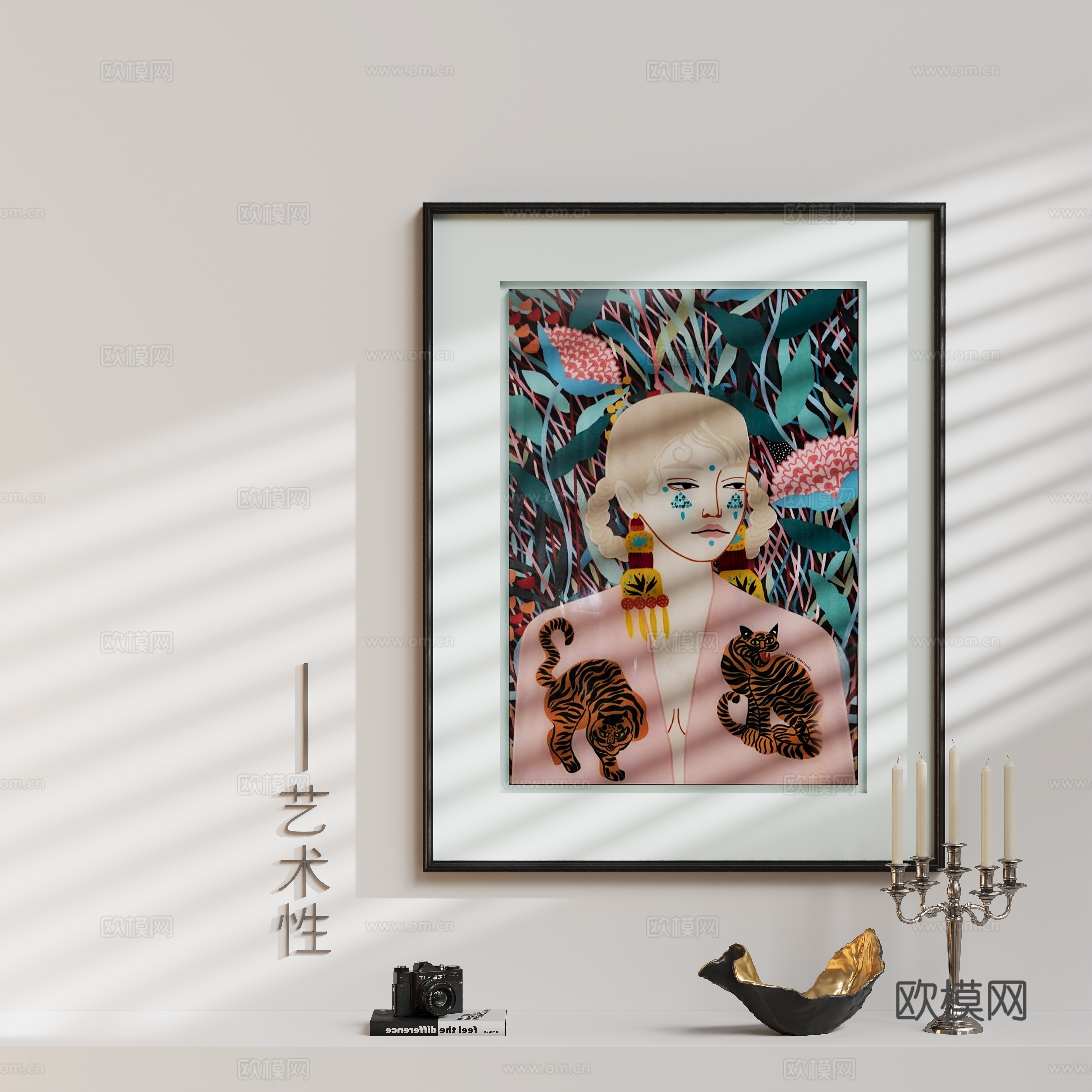 现代艺术人物装饰挂画su模型