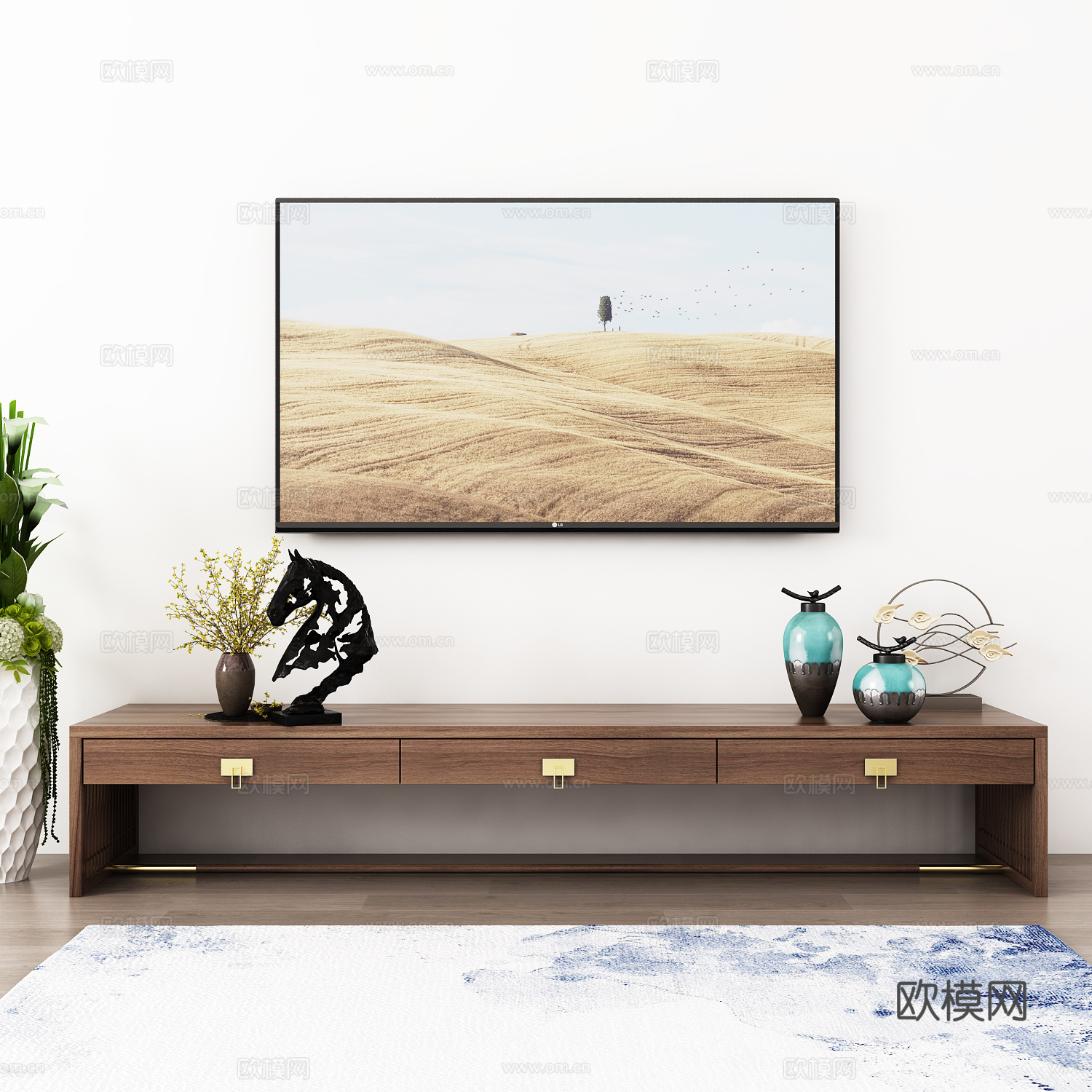 新中式电视柜 茶几 饰品模型3d模型