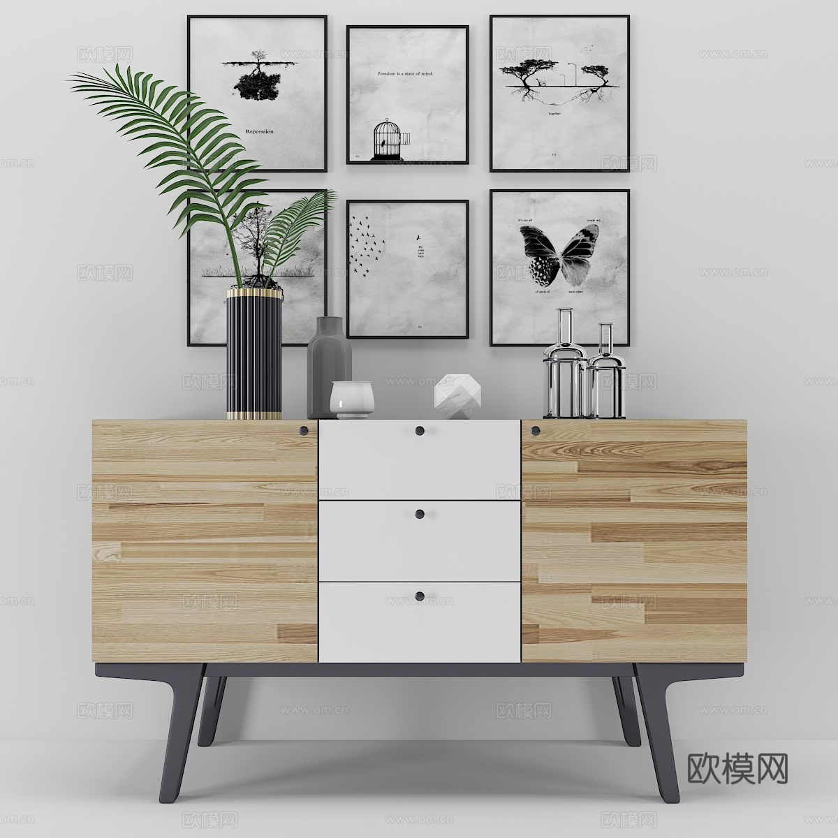 现代简约边柜陈设品组合3d模型
