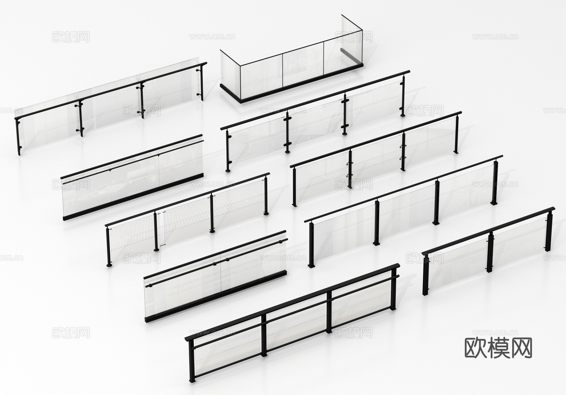 玻璃护栏 栏杆 栅栏 围栏3d模型