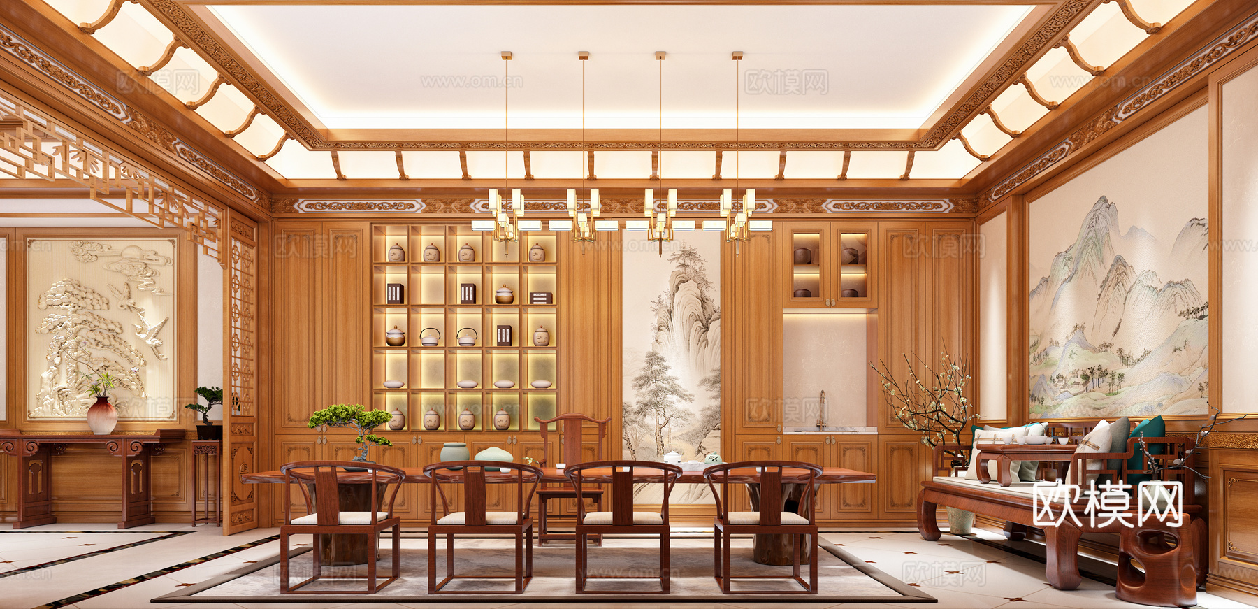 古典中式茶室3d模型下载