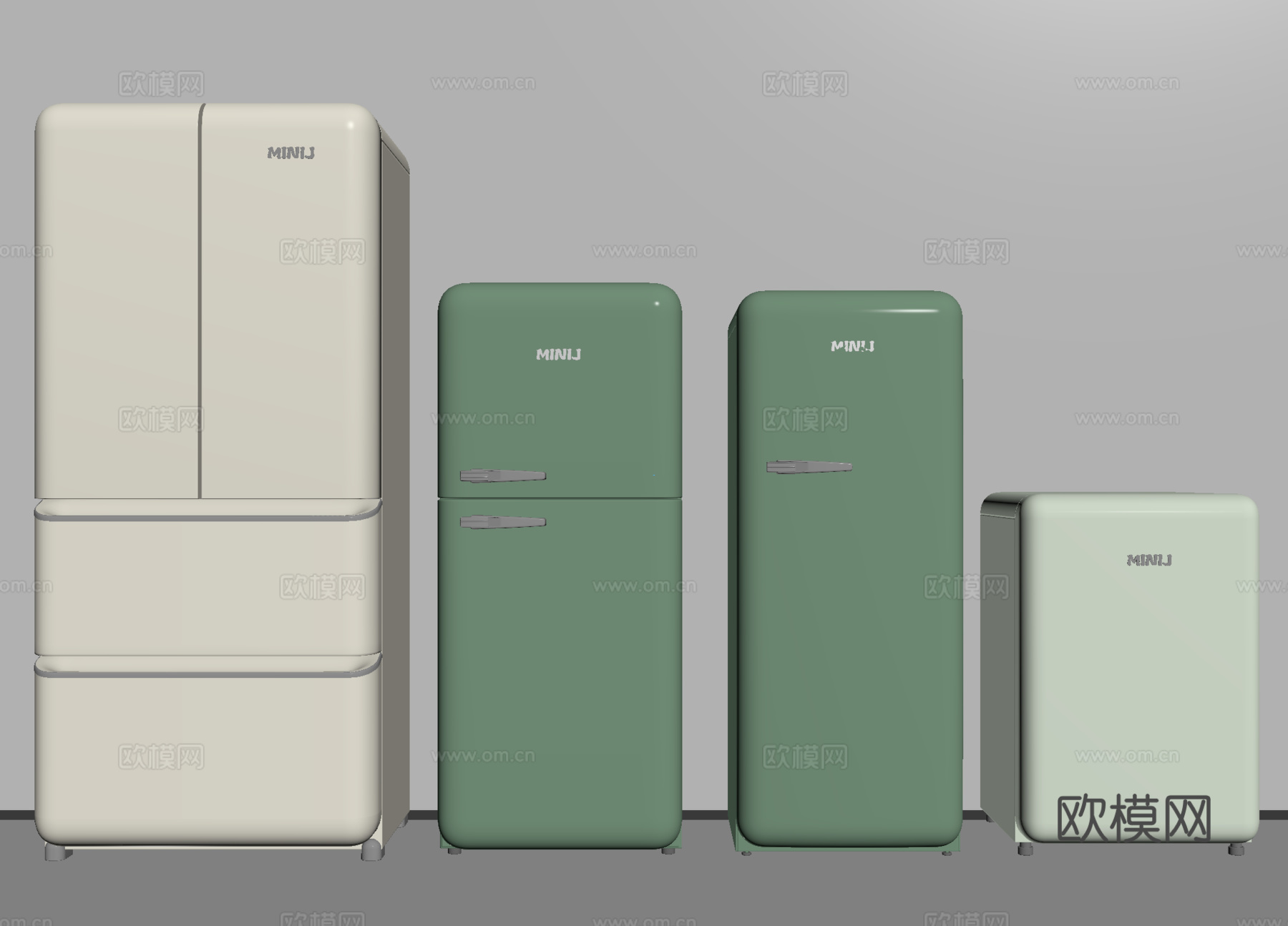 法式冰箱 双门冰箱 单门冰箱 复古冰箱su模型