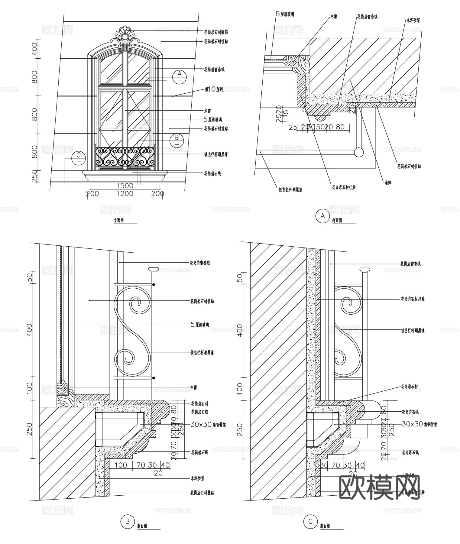 欧式窗户大样cad施工图