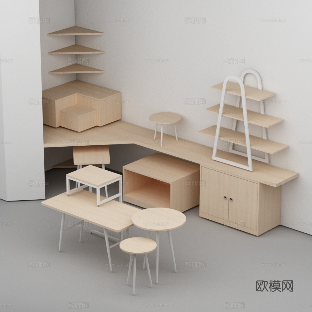 母婴店靠墙异形货架3d模型