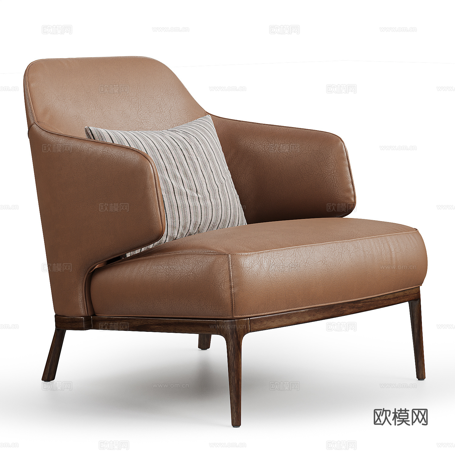 MINOTTI意式休闲椅 沙发椅 单人沙发 皮休闲椅 抱枕3d模型