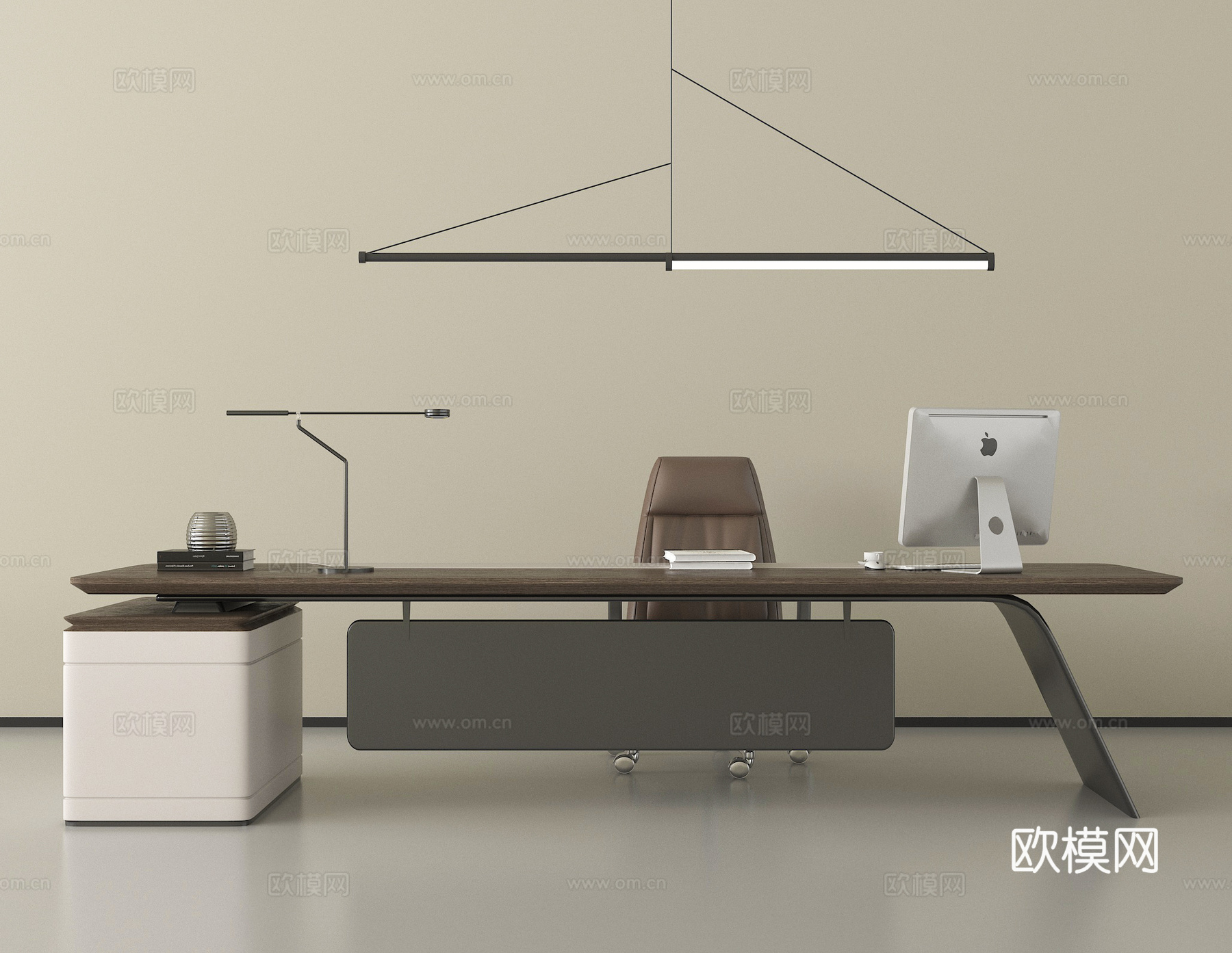 现代办公桌椅 经理办公桌 会议桌椅 电脑 书籍 摆件3d模型下载
