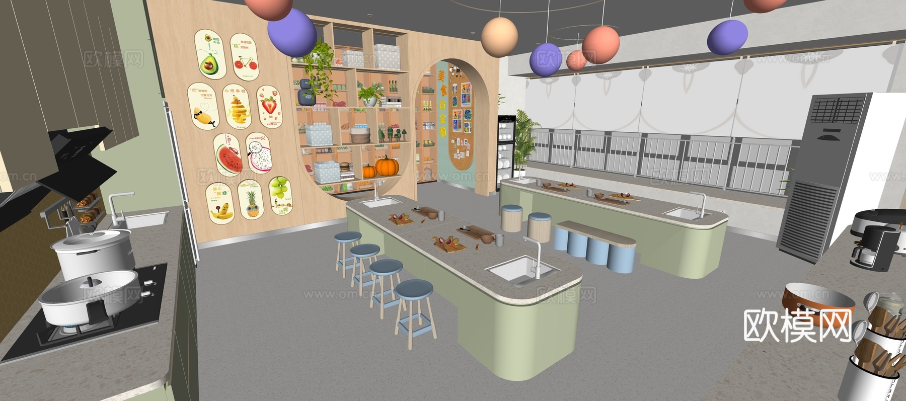 现代学校学生厨房食育手工坊su模型
