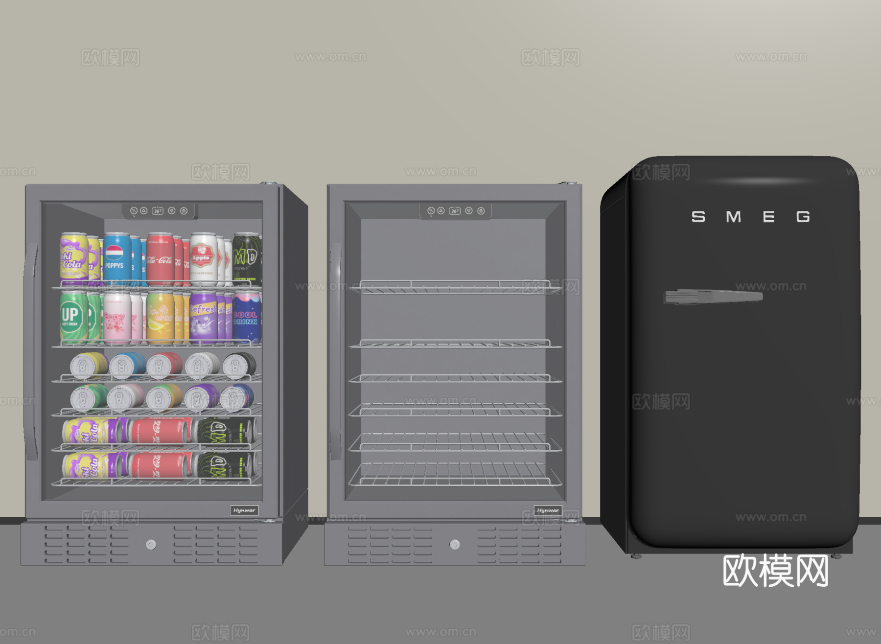 现代冰箱 单门冰箱 冷藏柜 饮料柜su模型