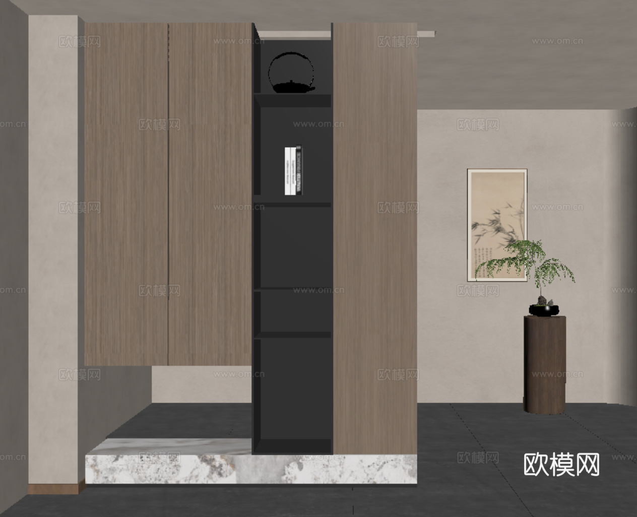 现代中古风玄关柜 玄关隔断 入户玄关 功能性玄关su模型