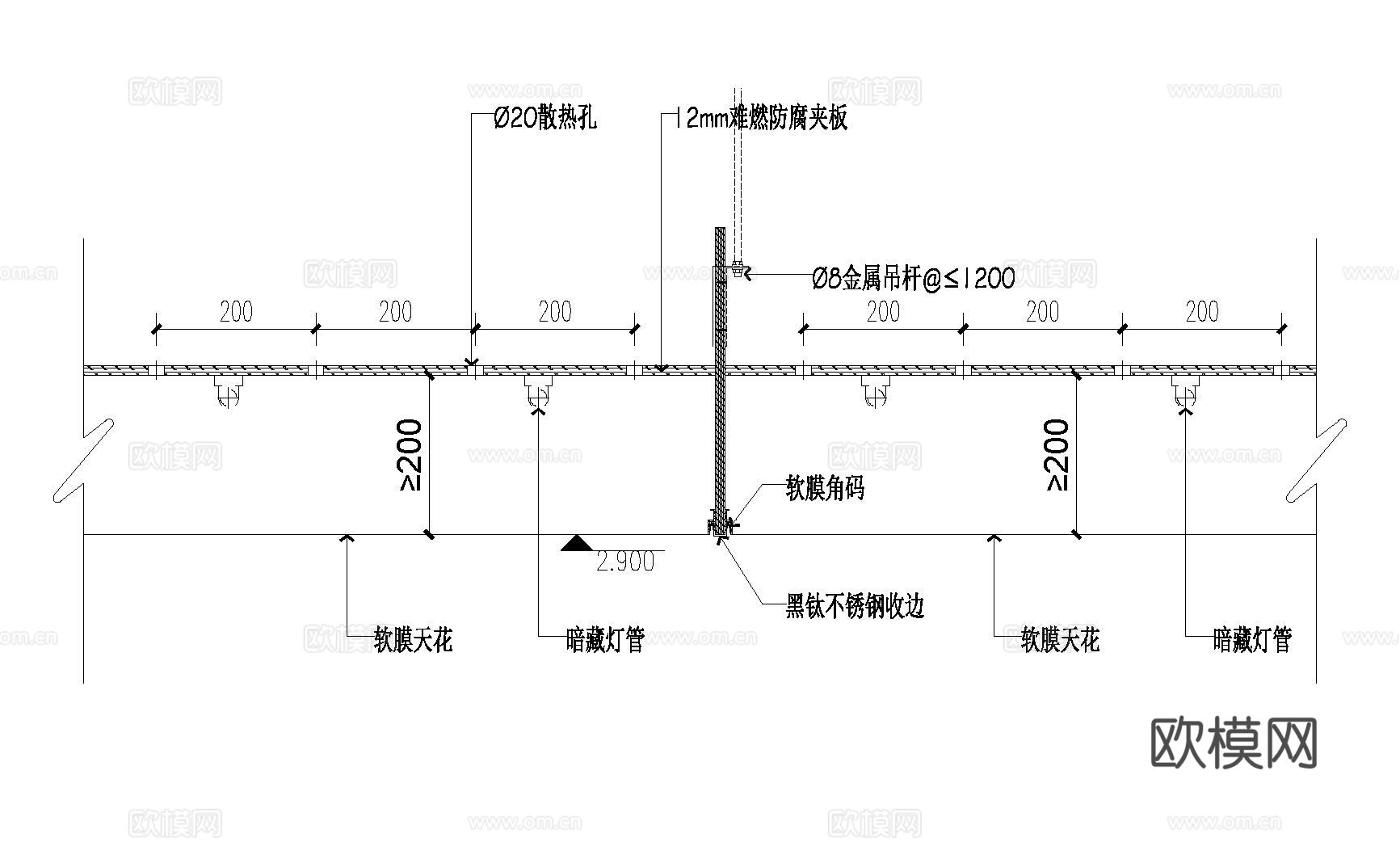 软膜灯箱结点图cad施工图