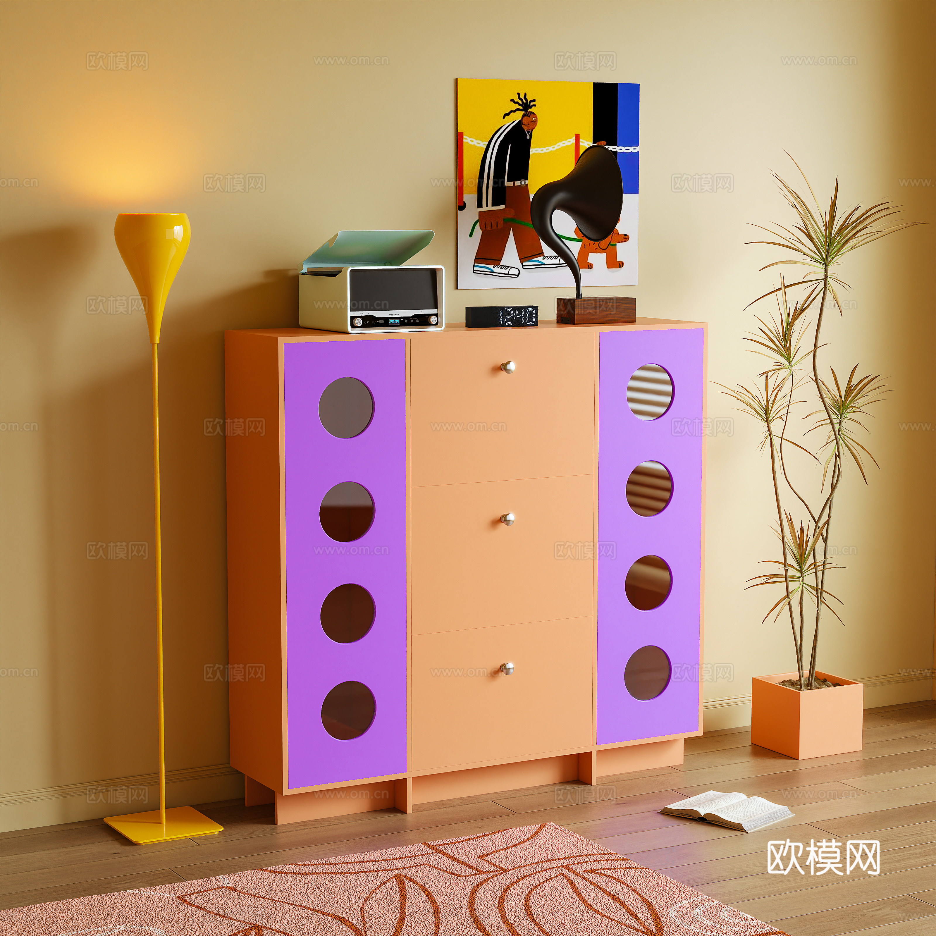 鞋柜 边柜 玄关柜 多巴胺 卡通3d模型