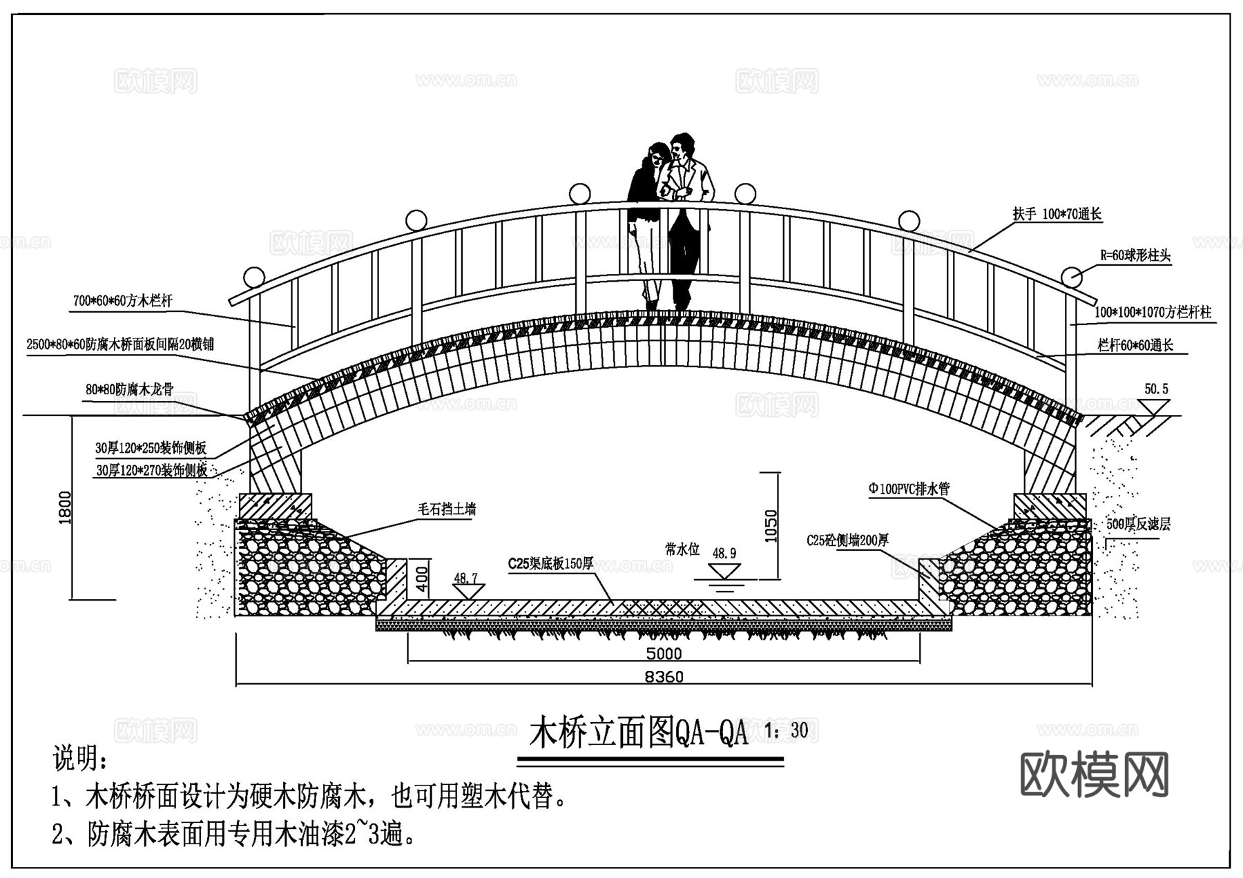水渠与步行桥cad施工图