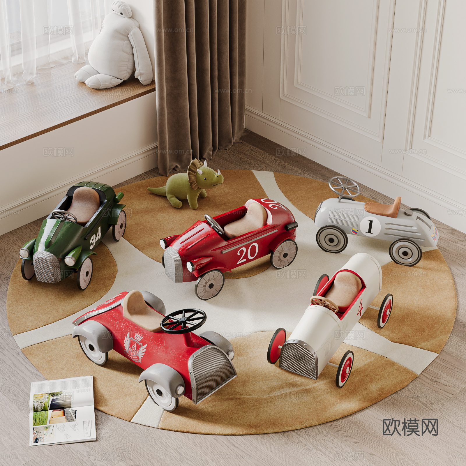 现代儿童小汽车组合 玩具 地毯3d模型