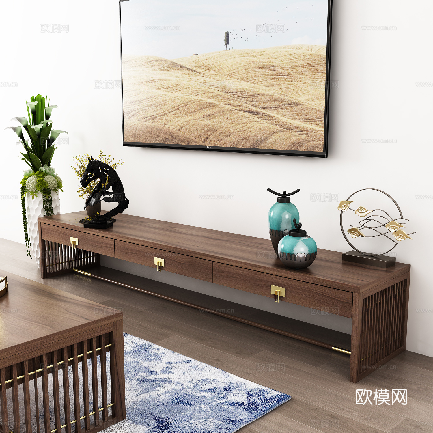 新中式电视柜 茶几 饰品模型3d模型