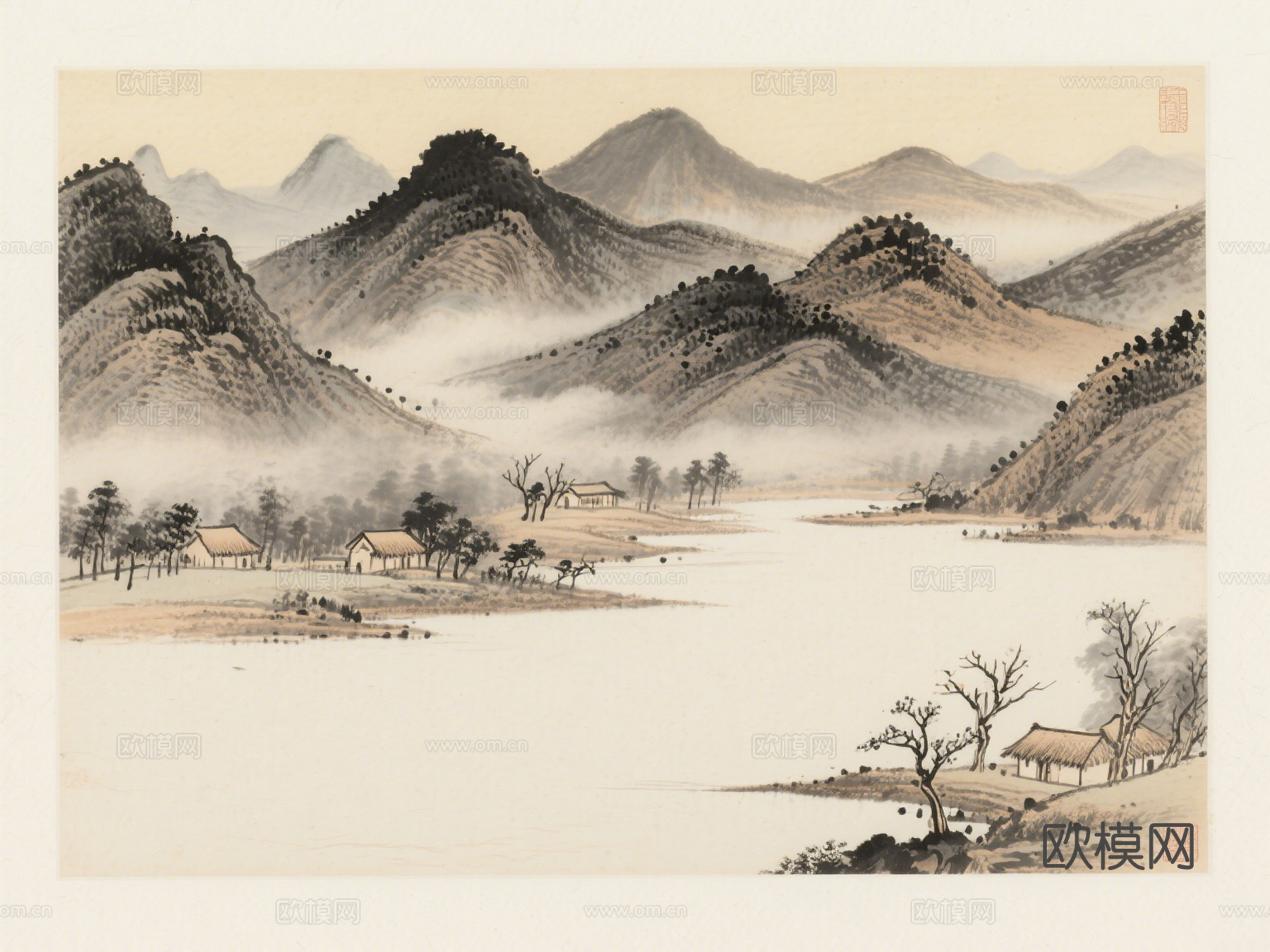 新中式宋式风挂画 水墨画 背景画