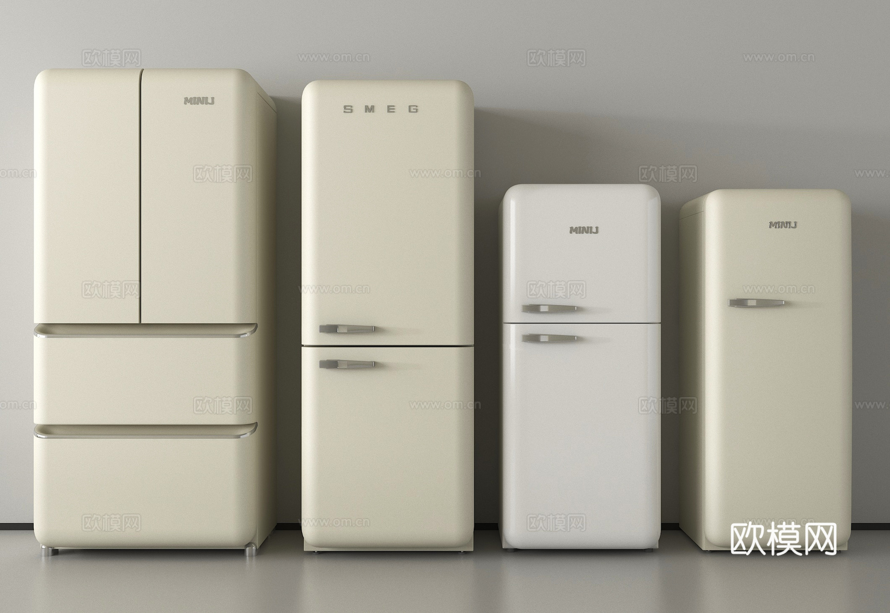 法式冰箱 双门冰箱 单门冰箱 复古冰箱su模型