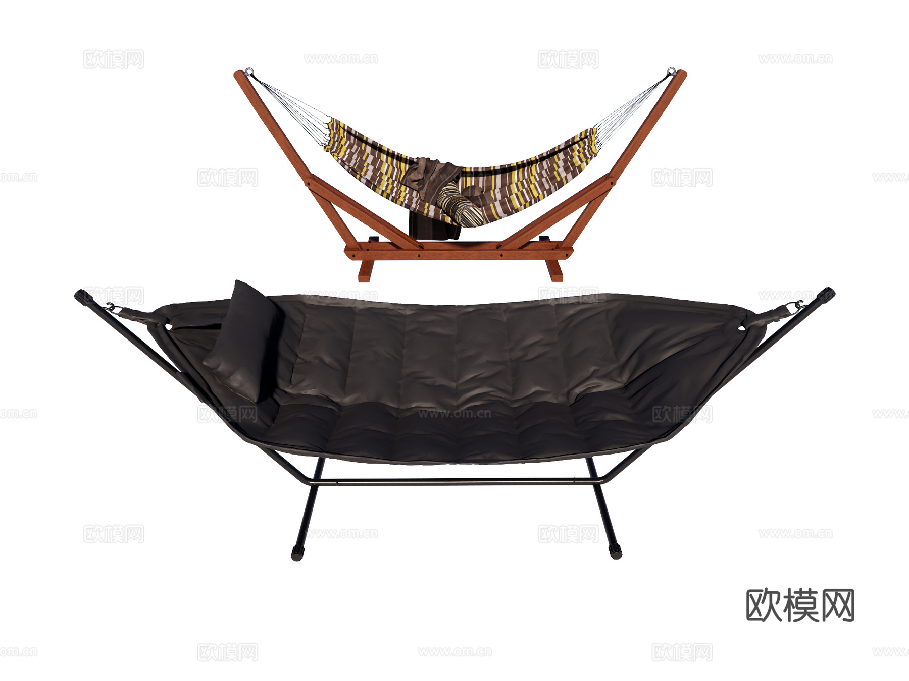 现代 中古 躺椅 吊床su模型