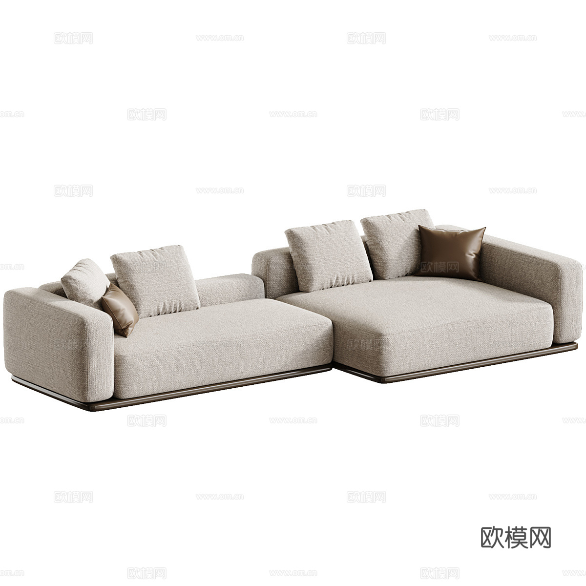 现代意式布艺皮革组合休闲沙发3d模型