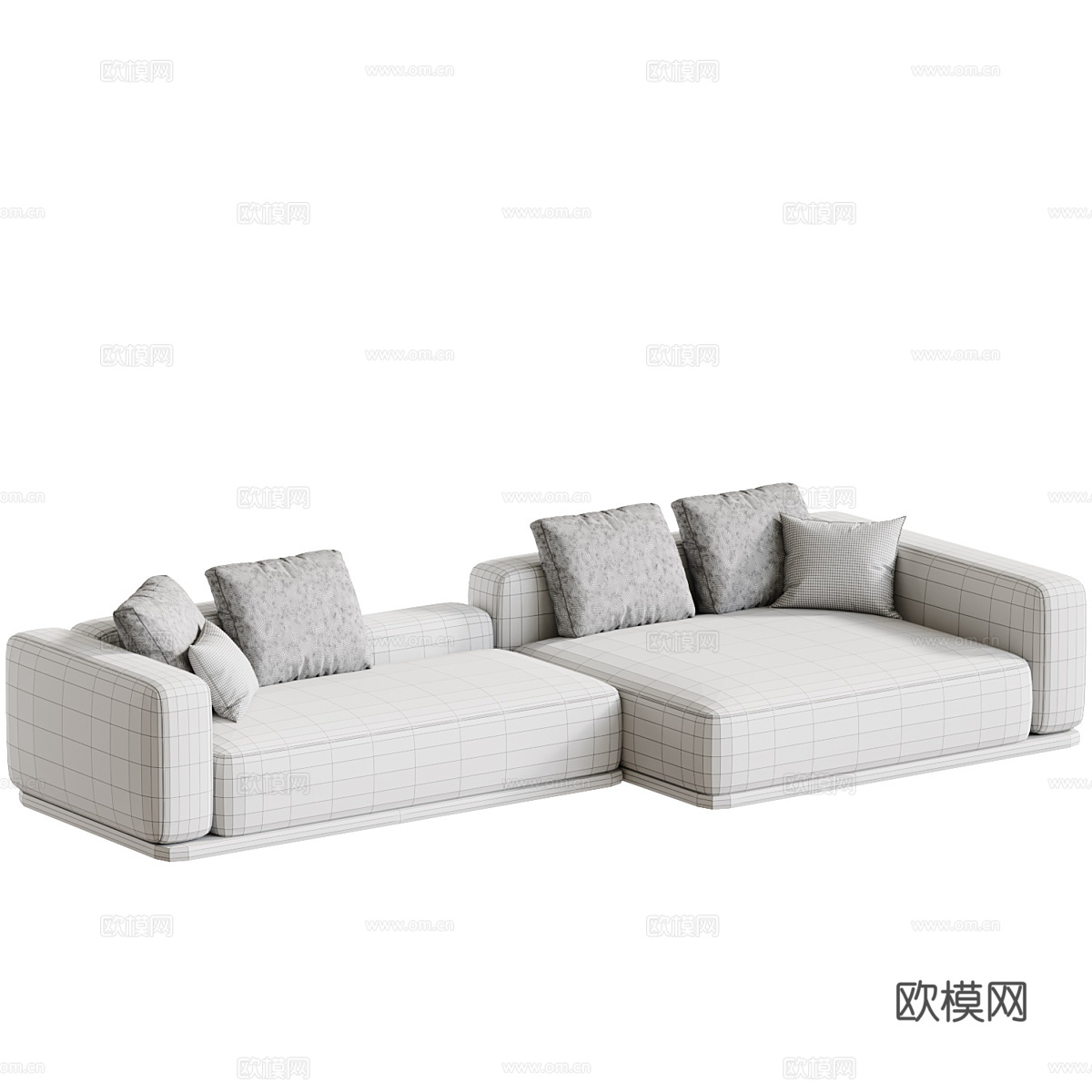 现代意式布艺皮革组合休闲沙发3d模型
